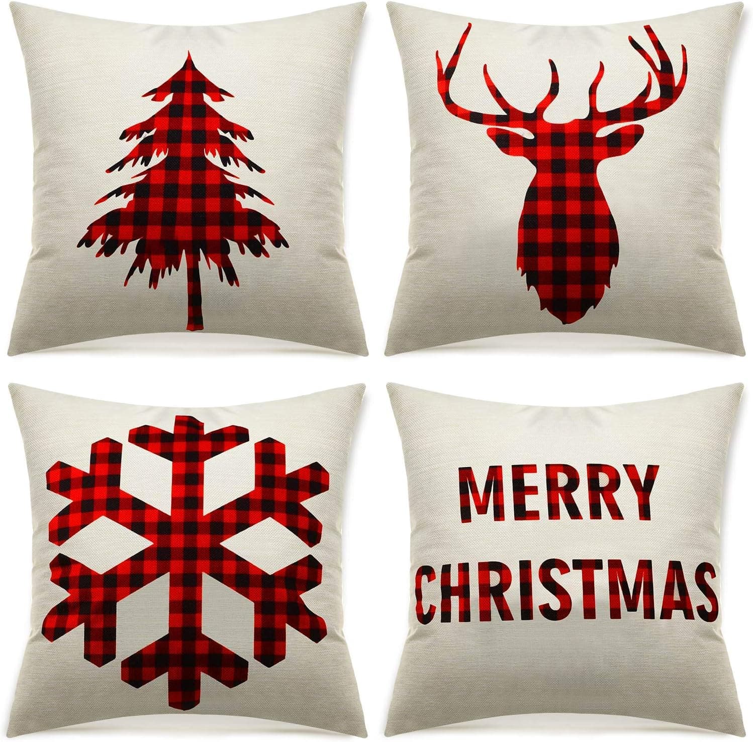 Boao 4 Pieces Christmas Throw Pillow Covers Xmas Pillow Case Square Sofa Cushion Cover for Home Decoration 18 x 18inch