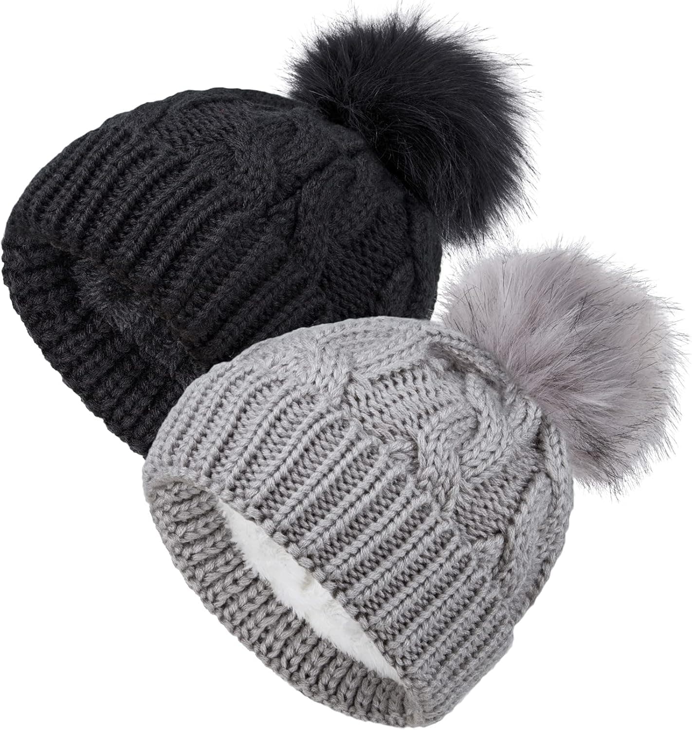 YSense Wear 2 Pack Toddler Kids Winter Warm Fleece Lined Beanie Hats for Boys and Girls Crochet Hairball Knit Cap (1-6 Years)