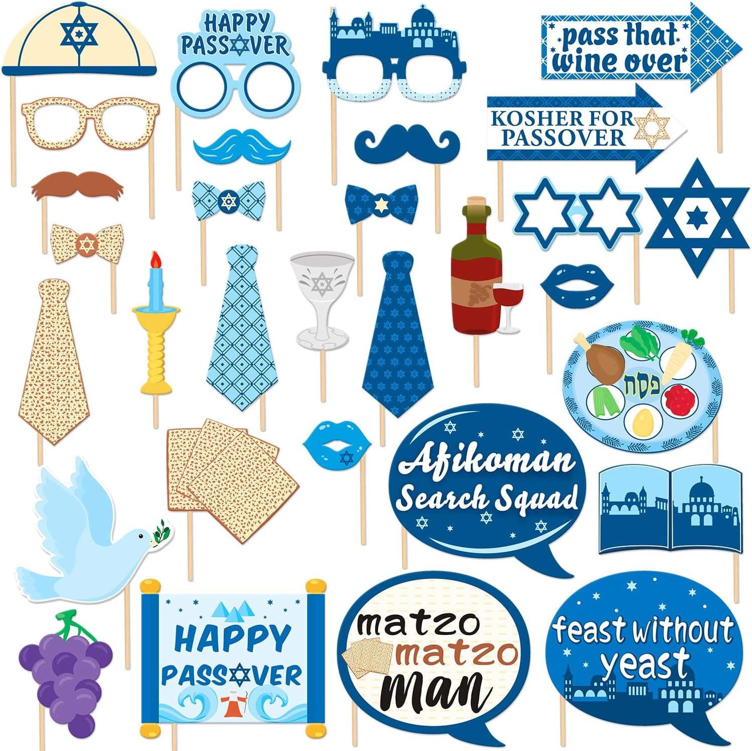 Passover Party Decorations-Happy Passover Photo Booth Props Party Favors Pesach Seder Feast Suplies Matzah Passover Holiday Party Decorations