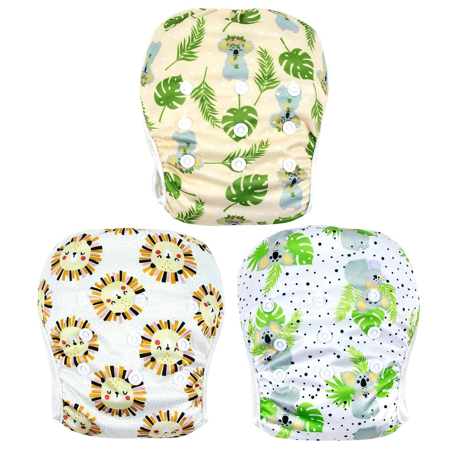 Leekalos One Size Adjustable Reusable Swim Diaper Boys & Girls, Swim Diapers for Baby Shower Gifts & Swimming Lessons, Pack of 3 (Lion and Koala, Large)