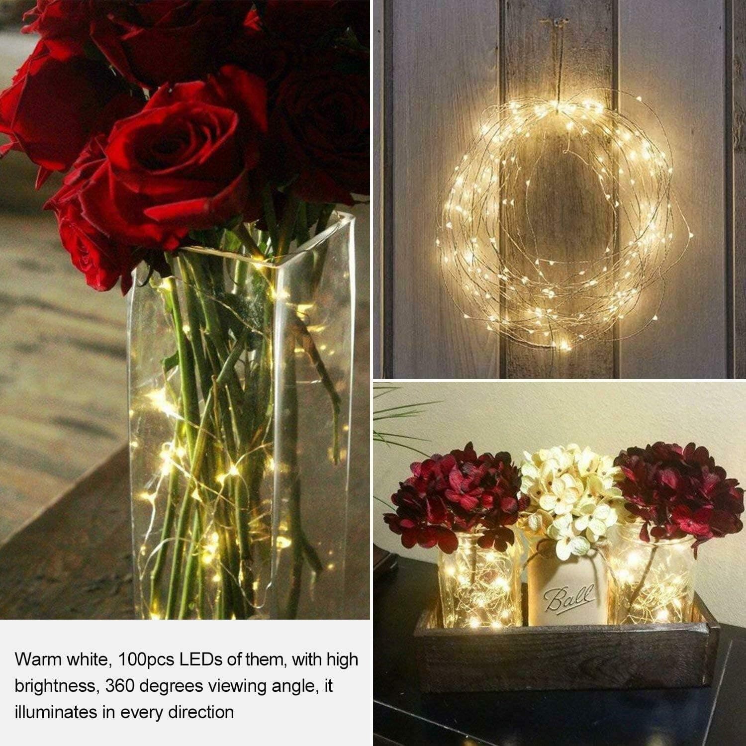 HomRealm String Lights Led Fairy String Lights 2 Pack USB Powered 8 Modes Remote & Timer Decorative Dimmable Lights for Garden Bedroom Curtain Party Wedding Christmas (Warm White)