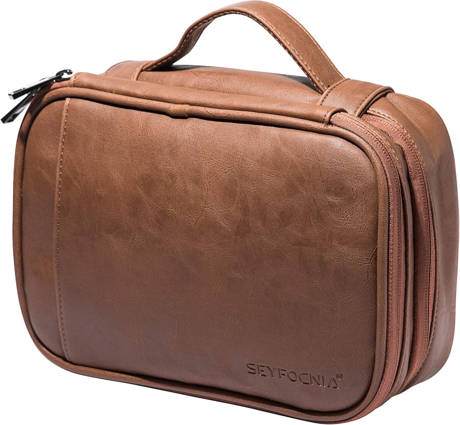 Travel Electronics Organizer, Waterproof Leather Cable Organizer Bag for Electronic Accessories Large Shockproof Cable Storage Bag for iPad Mini, Kindle, Hard Drives, Chargers, Tablet - Brown