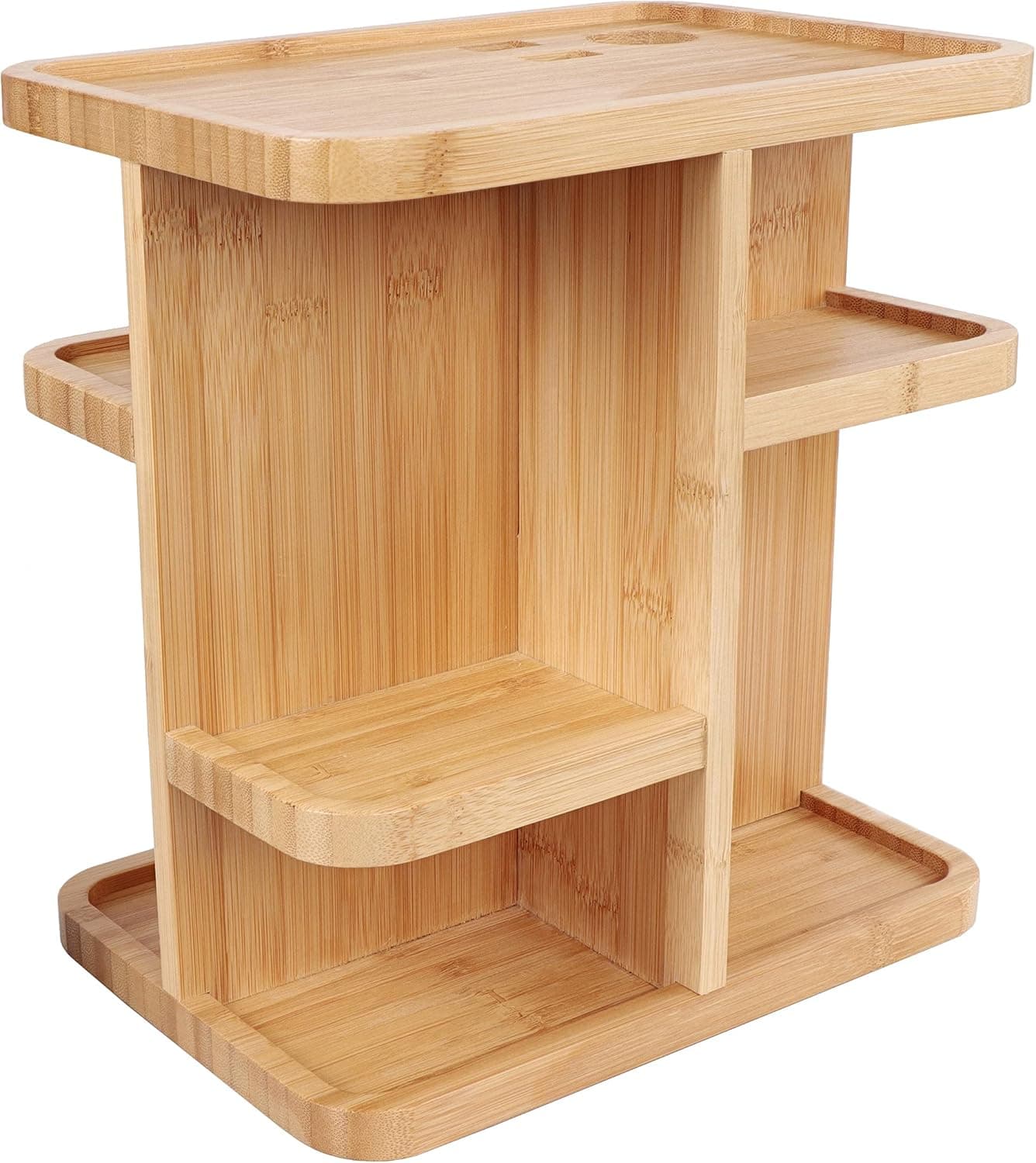 7Penn Bathroom Cosmetic Organizer Countertop Rotating Makeup Display - 11in Bamboo Bathroom Tower Shelf 2 Tier Organizer
