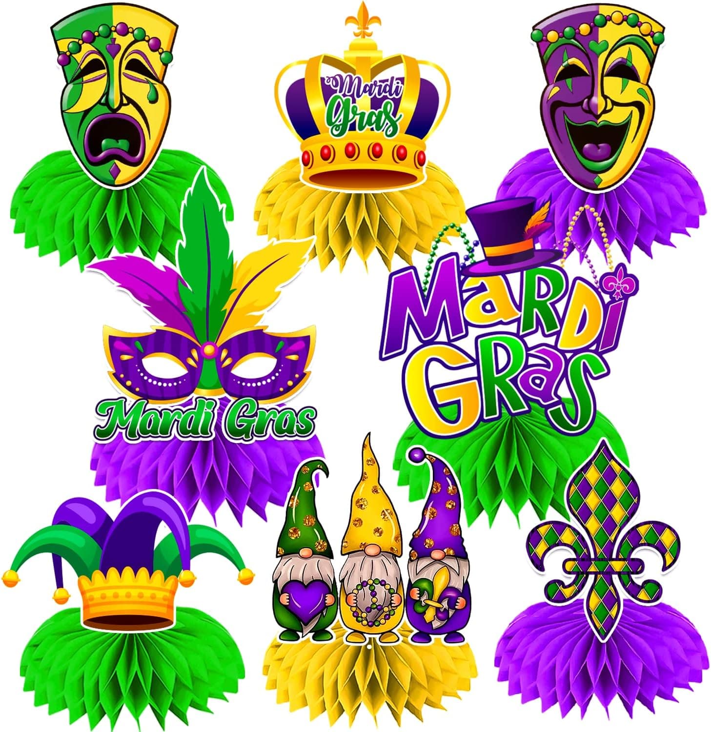 Mardi Gras Table Decorations,8 Pcs Mardi Gras Centerpieces for Tables, Mardi Gras Party Decorations, Mardi Gras Centerpieces Honeycomb, Masquerade Party Supplies for Mardi Gras Party Home cocomigo