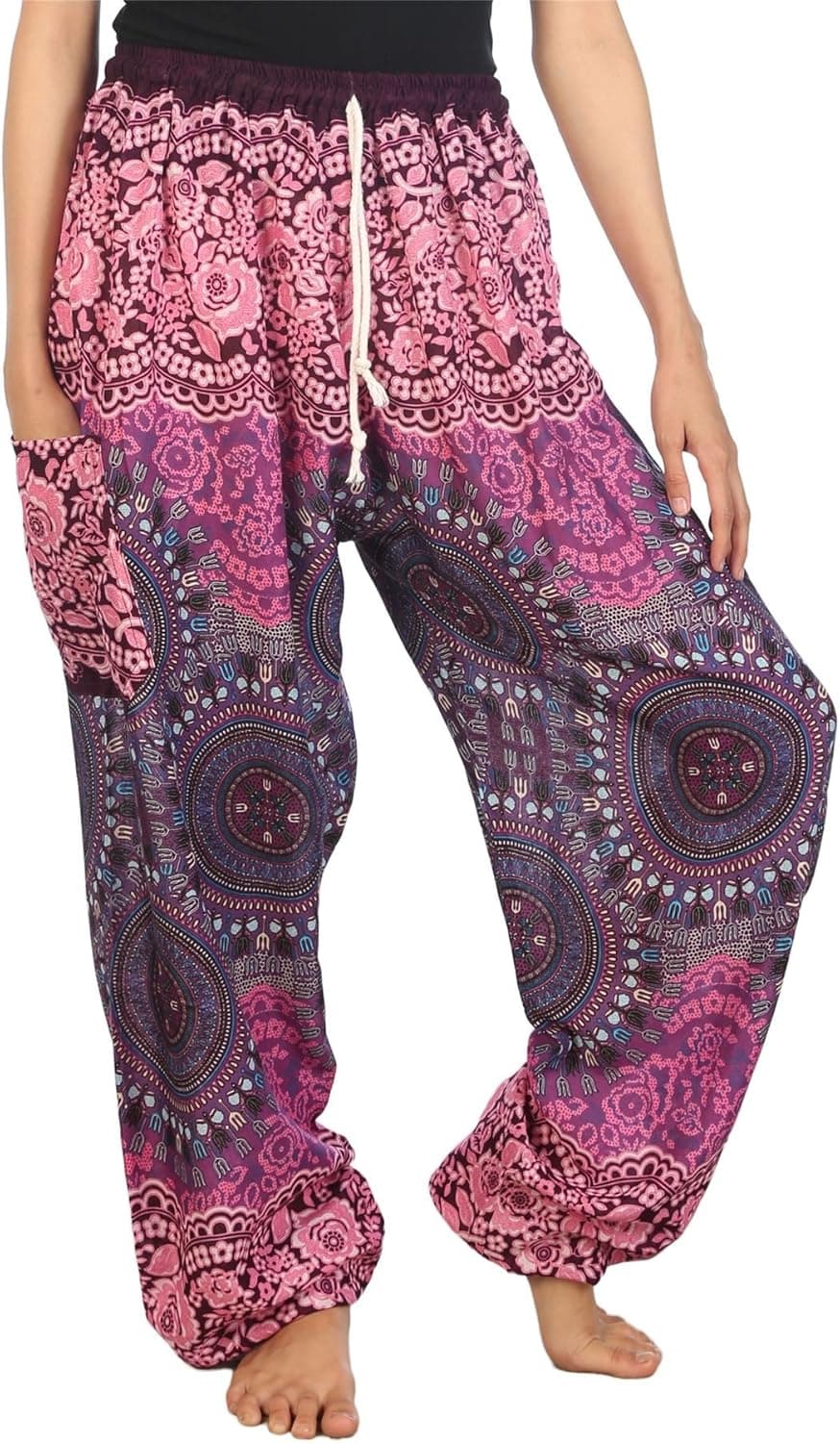 LOFBAZ Harem Pants for Women S-4XL Plus Drawstring Yoga Boho Palazzo PJ Clothing