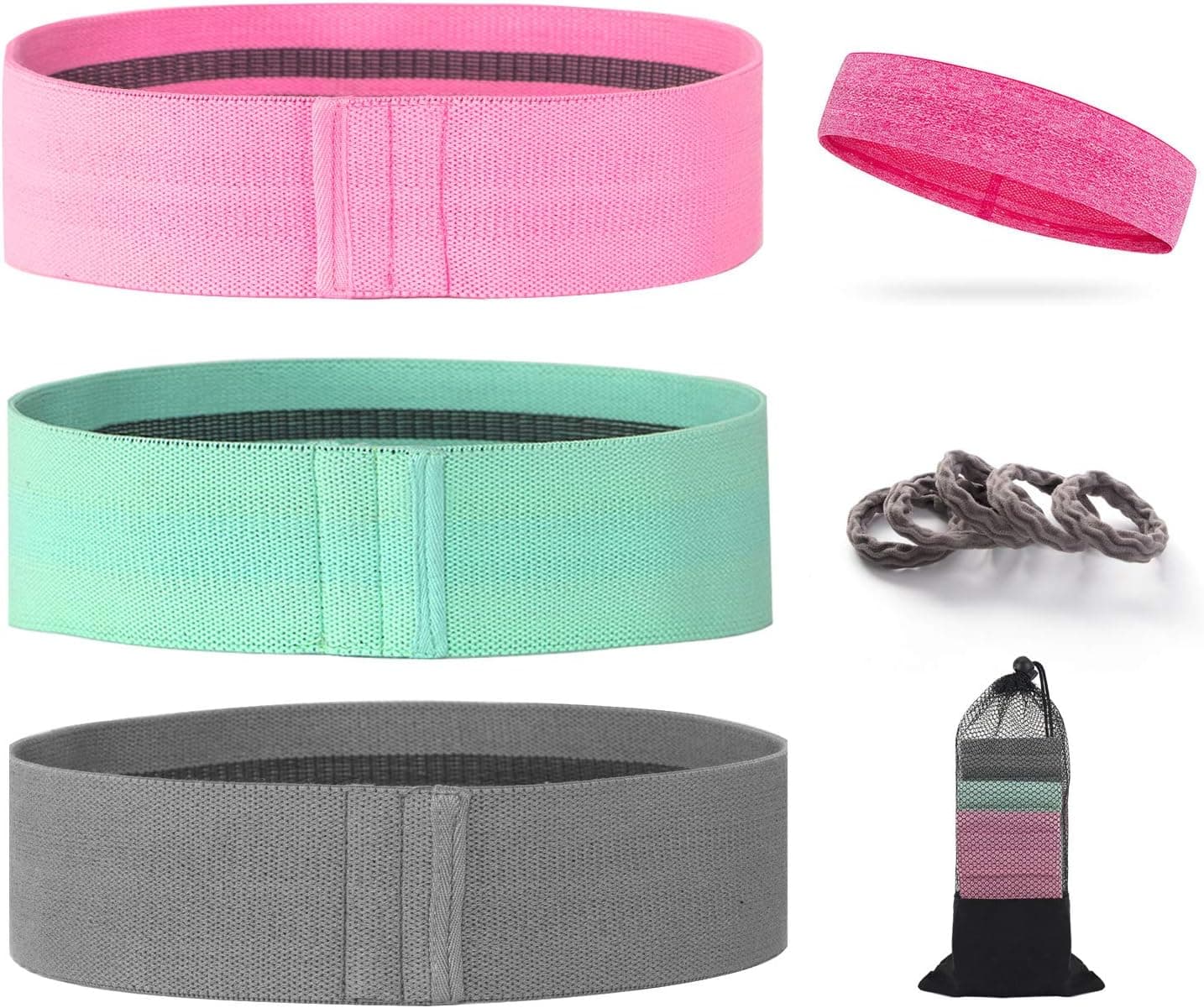 HIRALIY Resistance Bands Set with Sports Headband, 5 Hair Rings Bonus, Loop Exercise Bands, 3 Resistance Level (15-35-45lb), Workout Booty Bands, Fitness Exercise Bands for Glutes/Legs/Abdominal
