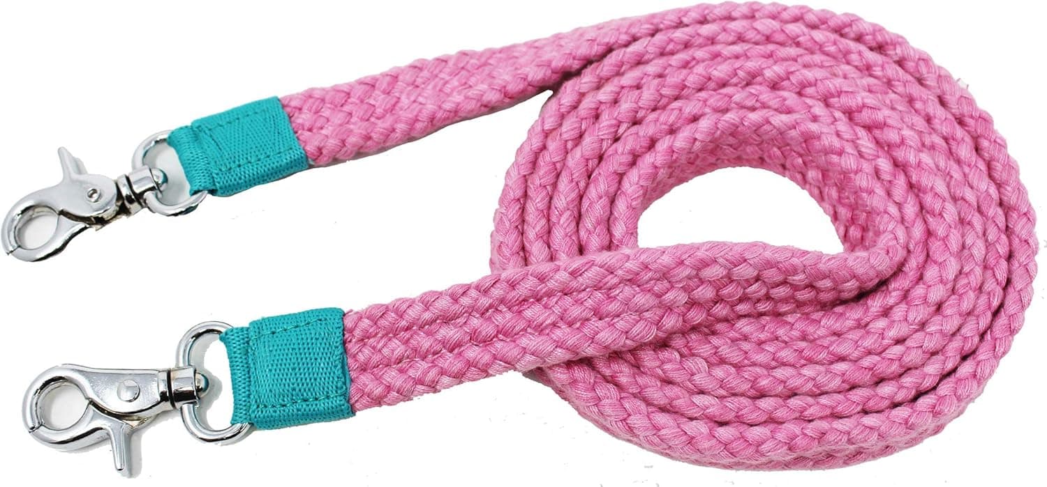 CHALLENGER Pink Cotton Roping Barrel Racing Reins 7'X1 Braided Western Horse Tack 607173