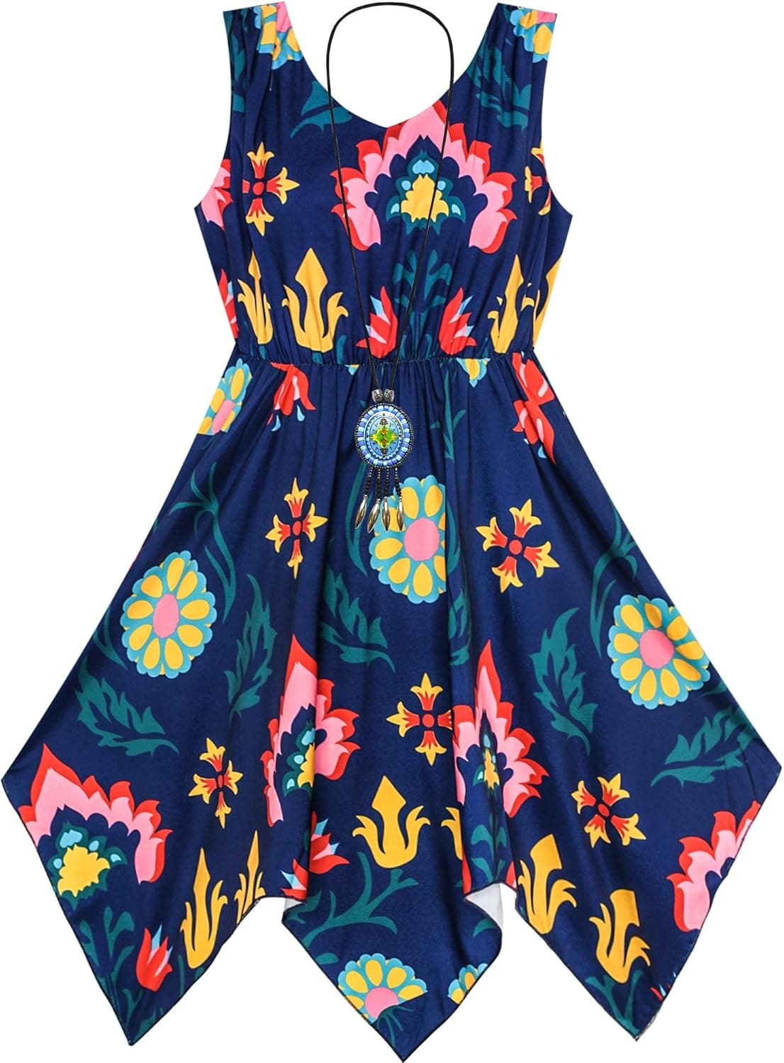 Sunny Fashion Girls Dress Flower Print Hanky Hem Princess Size 7-14