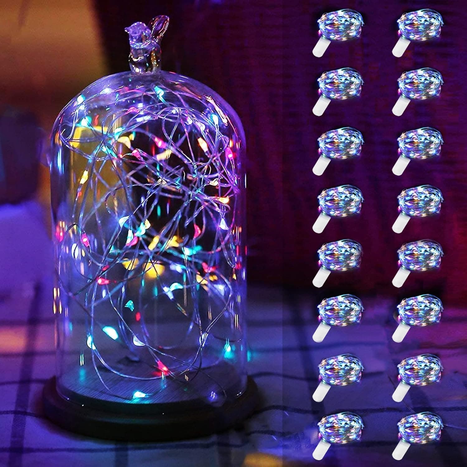 Qoosea Fairy Lights Battery Operated 16 Pack Christmas Decorations Outdoor Indoor 20 LED String Lights Colorful 6.56 Feet Waterproof for Bedroom Wire Firefly Lights DIY Party Wedding Patio