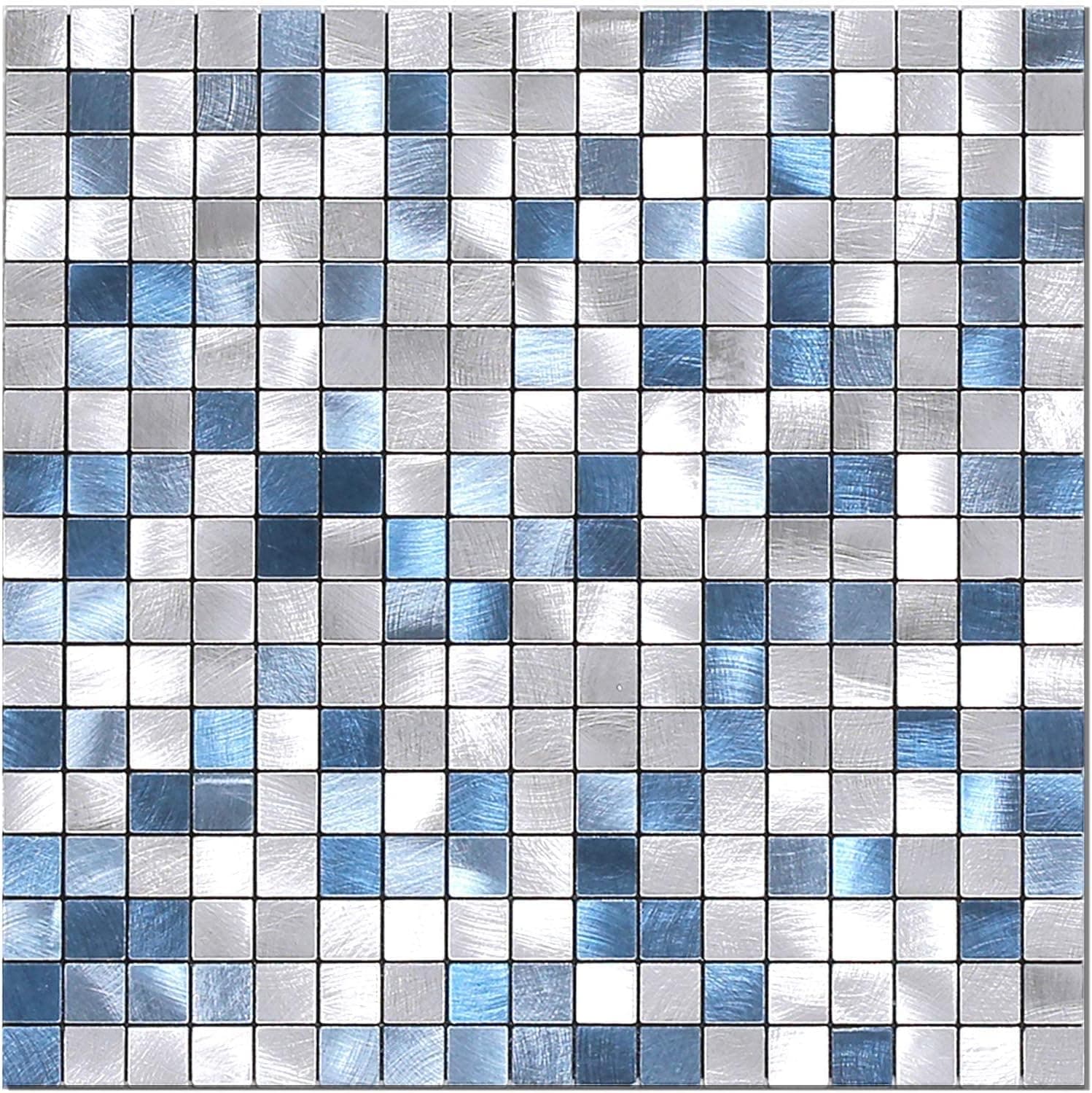 BeNice Peel and Stick Backsplash Tile Stickers Backsplash Kitchen,Peel and Stick Tile for Bathroom Wall Adhesive Tiles Peel and Stick on Small Tile Metal Tiles Square-5sheets Blue Mix