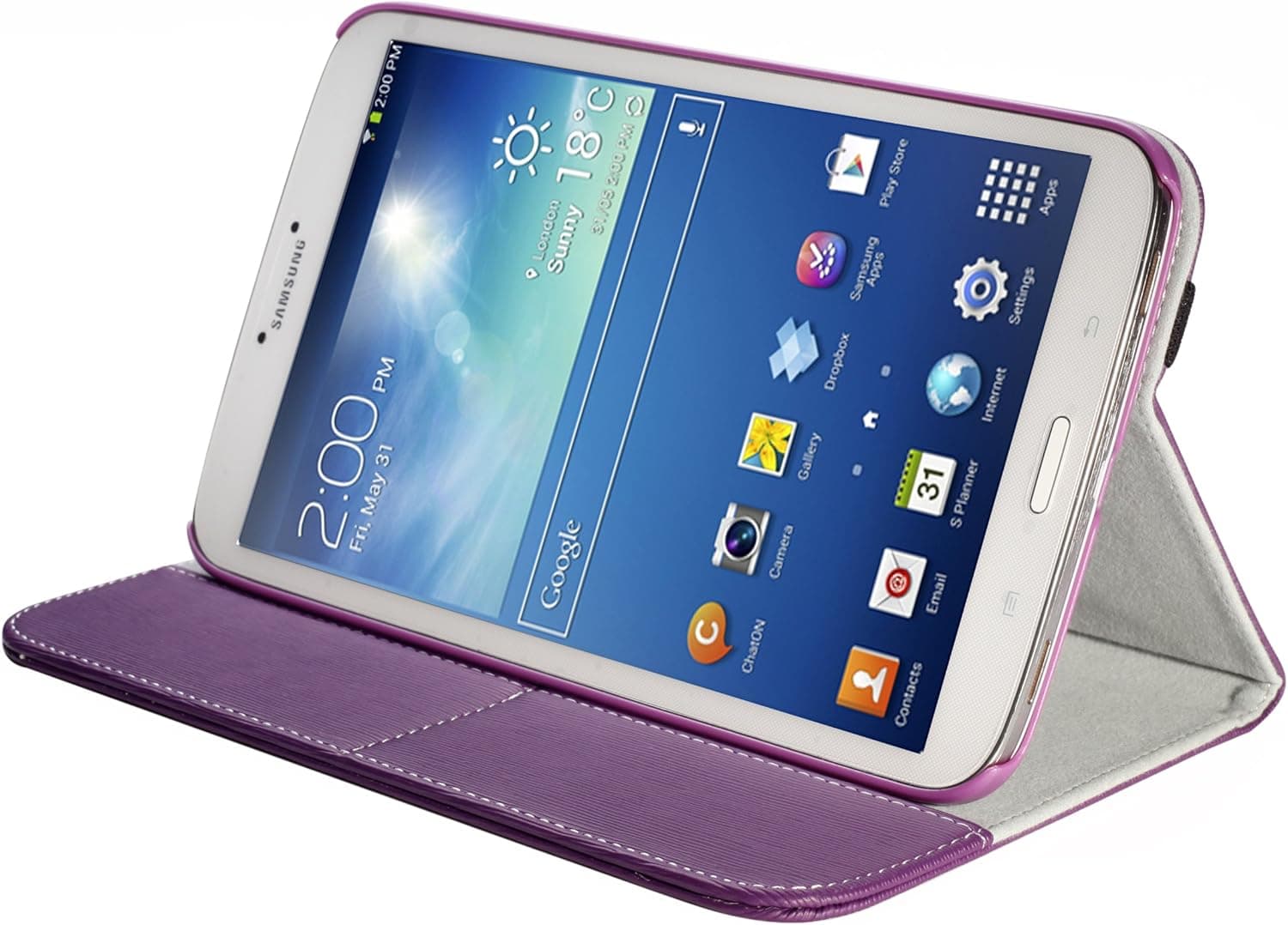 SUPCASE Samsung Galaxy Tab 3 8.0 inch Tablet Slim Hard Shell Leather Case with Auto Wake/Sleep - Purple, Multi-Angle Viewing, Business Card Holder
