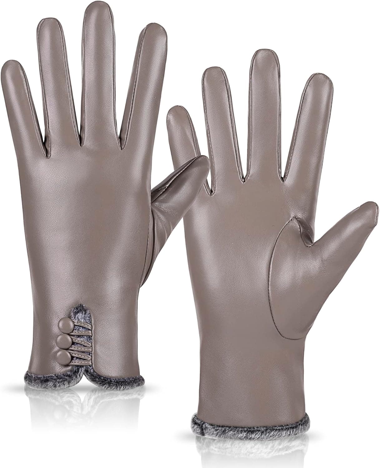 MAGILINK Womens Leather Gloves Fashion Cute, Gloves for Women PU Cashmere Lined, Winter Gloves for Women Touchscreen Driving