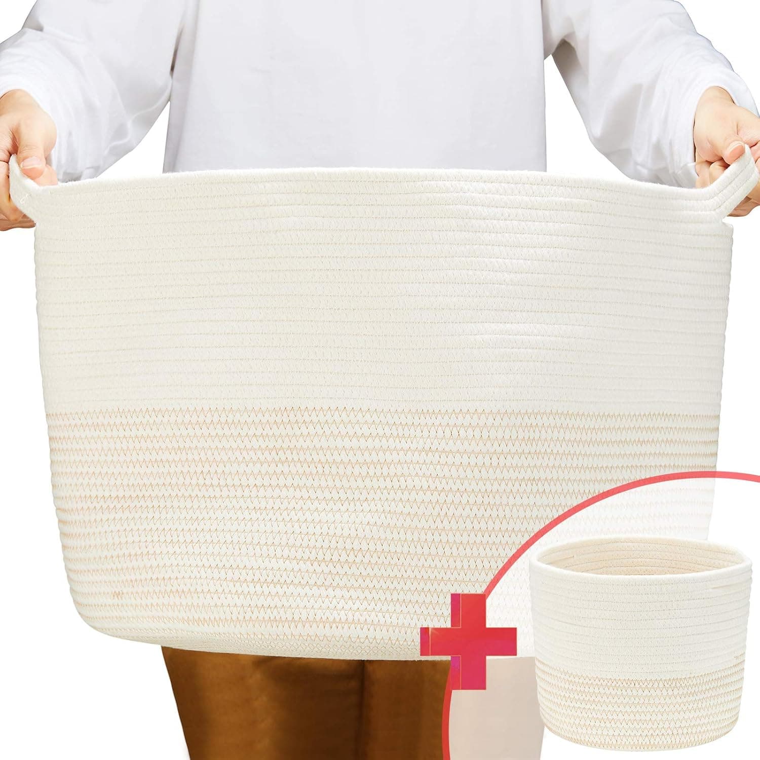 Turnextte XXXLarge Cotton Rope Basket for Storage, 22inx 22inx14in Rope Basket for Blankets Laundry Basket, Woven Basket for Living Room, Blanket Basket, Towel Basket, Toy Basket,Brown