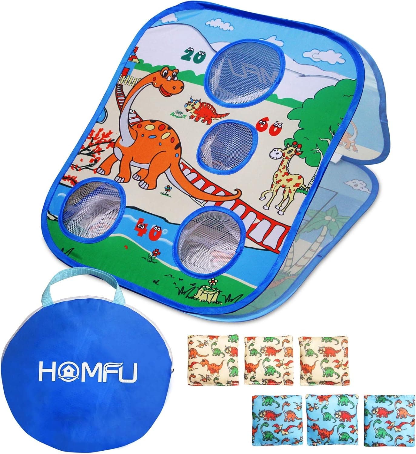 Homfu Bean Bag Toss Game Toy Collapsible Portable 4 Holes Corn Hole Game Cornhole Set with 6 Bean Bags Roman Tic-Tac-Toe Game 2-in-1 Game Boards for Kid's