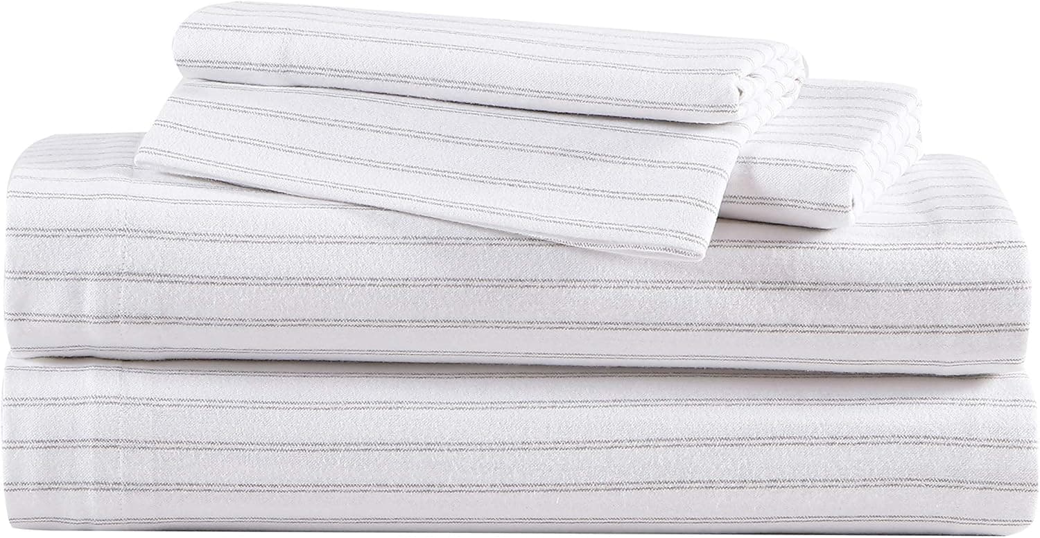 Eddie Bauer - Full Sheets, Cotton Flannel Bedding Set, Brushed for Extra Softness, Cozy Home Decor (Trail Stripe, Full)