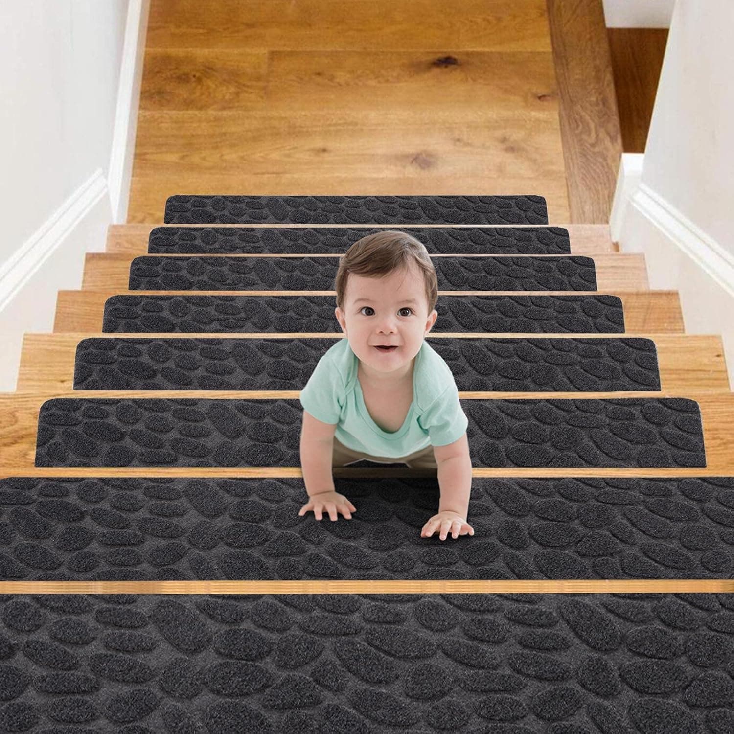 Jaoul Stair Treads Carpet Non-Slip 8" X 30" Indoor 16PCS Stair Runners for Wooden Steps. Non-Skid Safety Rug Slip Resistant for Kids Elders and Pets, Grey