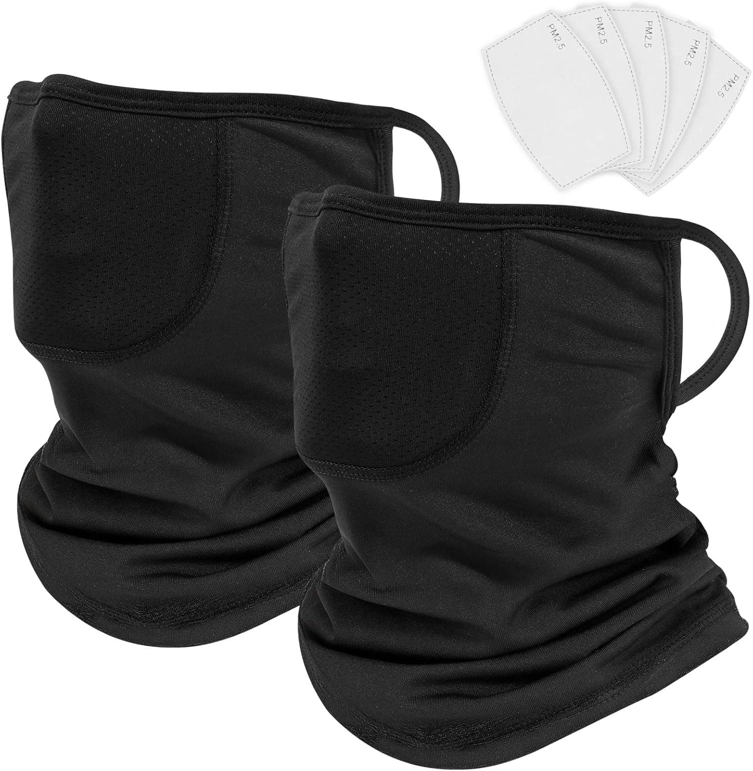 2 Pack Neck Warmer Gaiters with Ear Loops Warm Face Scarf Half Ski Balaclava (Black + Black)