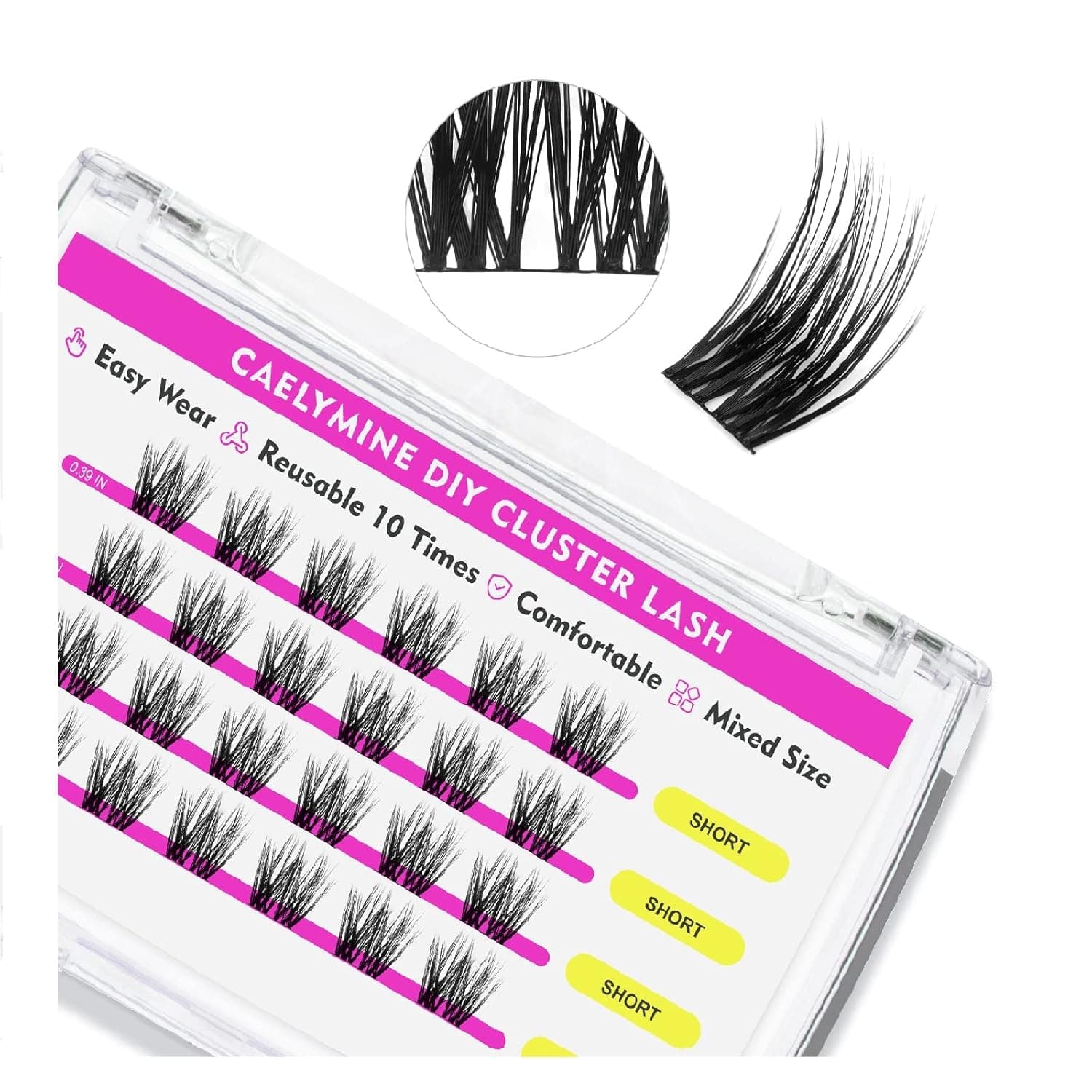 CAELYMINE DIY Eyelash Extension,Cluster Individual False Eyelashes Extension Natural Look Reusable Glue Bonded Super Thin Band Lash Clusters 10mm(704)