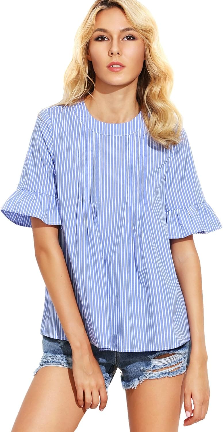 Romwe Women's Cute Blouse Short Sleeve Summer Tunic Top