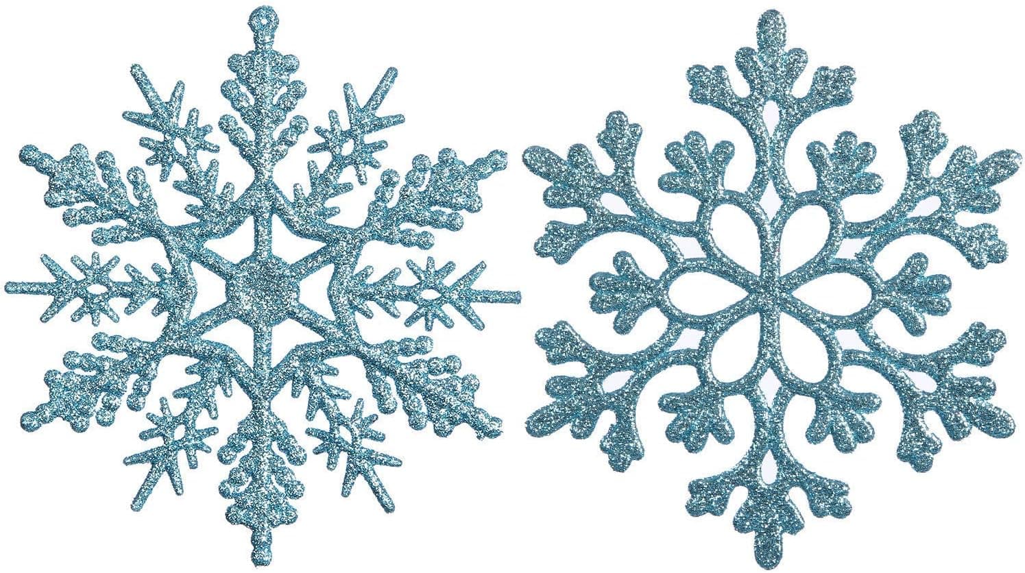 Sea Team Plastic Christmas Glitter Snowflake Ornaments Christmas Tree Decorations, 4-inch, Set of 36, Babyblue