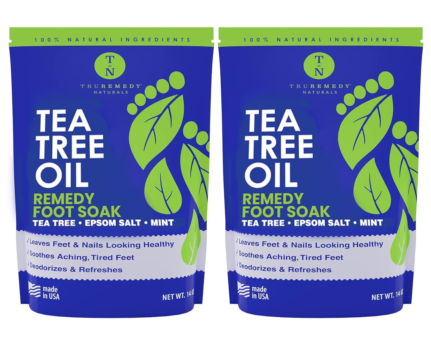 Tea Tree Oil Foot Soak With Epsom Salt & Mint, Feet Soak Helps Toenail System, Athletes Foot & Stubborn Foot Odor - Foot Bath Salt Softens Calluses & Soothes Sore Tired Feet, 14 Ounce (Pack of 2)