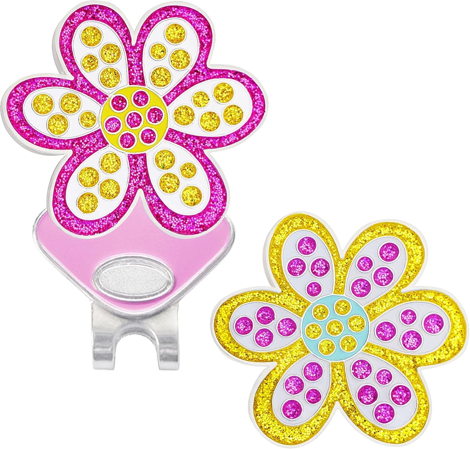 Navika Oopsy Daisy Purple and Oopsy Daisy Yellow Glitzy Ball Marker Combo with ONE Magnetic Hat Clip