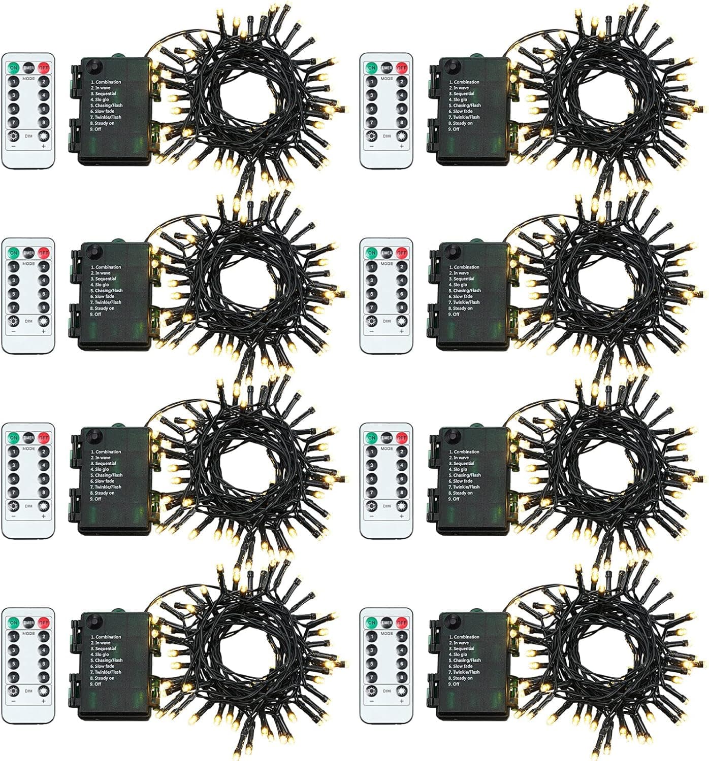 Tuanse 8 Pack Battery Operated Outdoor Christmas Tree String Lights,16.4 ft Mini Light Outdoor Christmas Lights with 50 Led of Dark Green Cable Lighting for Bedroom Garden Yard (Warm Light)