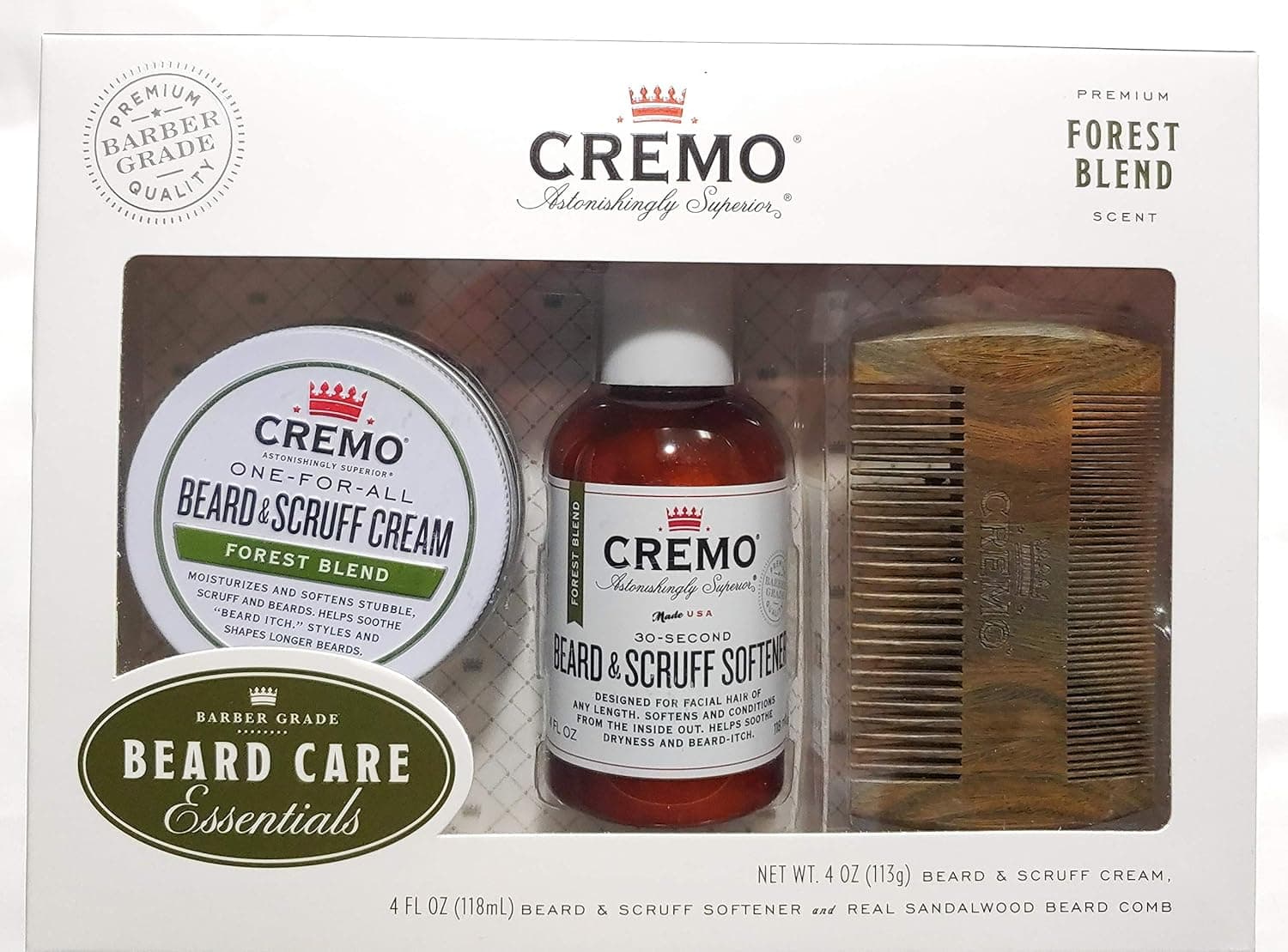 Cremo Beard Grooming Gift Set with Forest Blend Cream, Softener and Comb