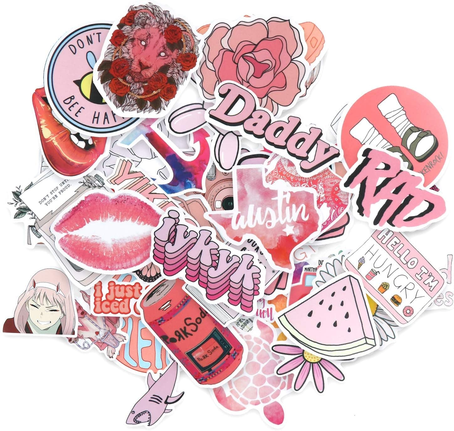 Vsco Stickers for Hydro Flask (50 pcs), Vsco Stickers, Waterproof VSCO Stickers for Teens, Girls, VSCO Girl Stuff, Hydro Flask Stickers for Water Bottle, Laptop (Pink)