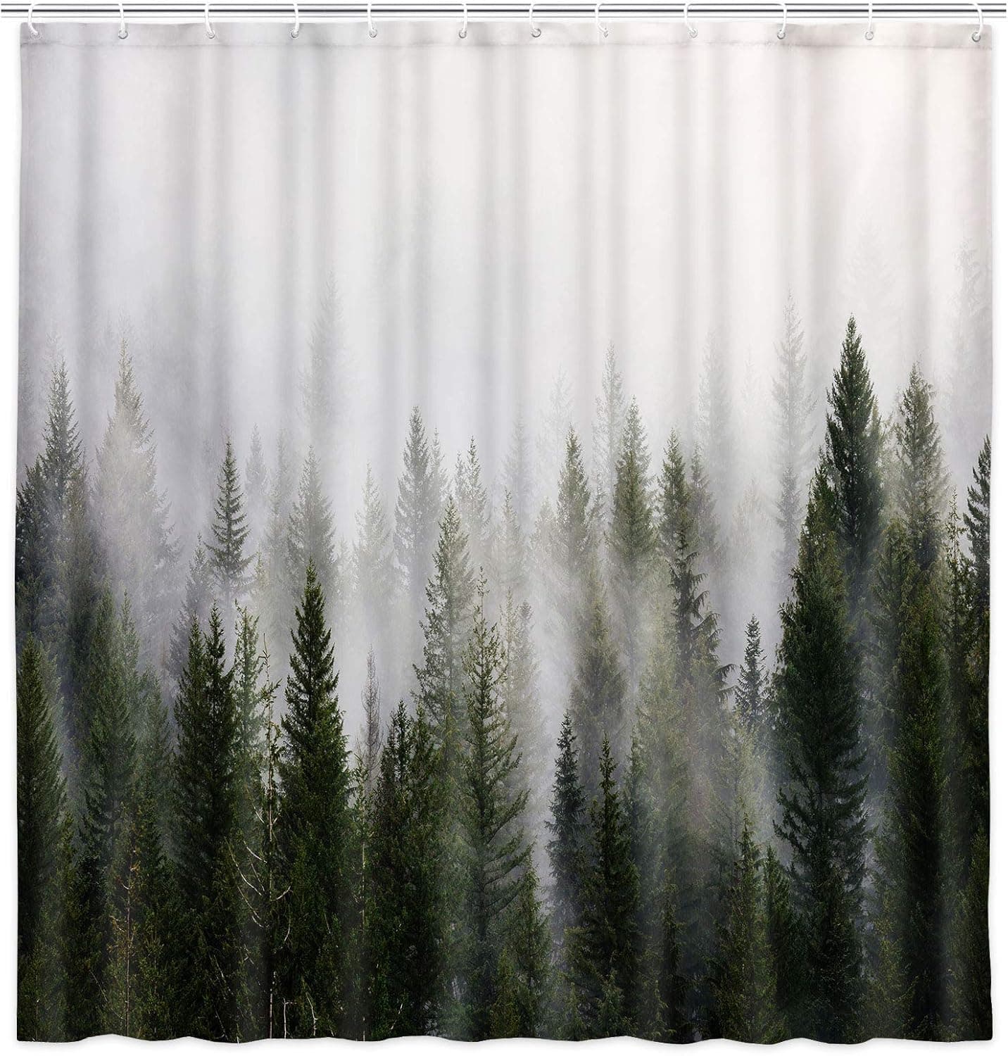 Forest Shower Curtain for Men, Nature Shower Curtain with Trees, Fog Smokey Misty Forest Woodland Bathroom Decor, Cool Mountain Shower Curtain Set with Hooks 69X70in