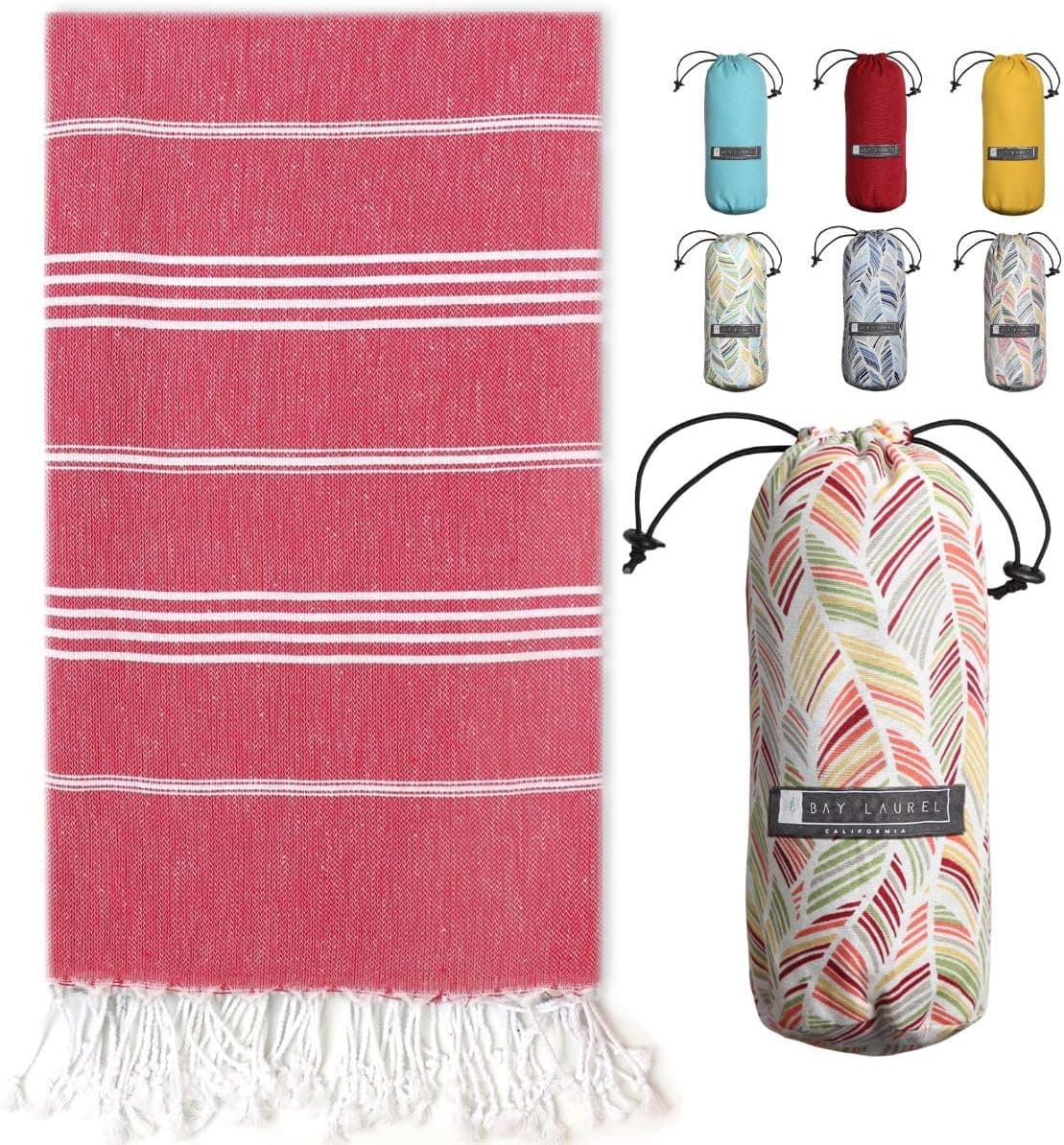 BAY LAUREL Turkish Beach Towel with Travel Bag 39 x 71 Quick Dry Sand Free Lightweight Large Oversized Beach Towel Turkish Towels Light Beach Towel Travel Towels