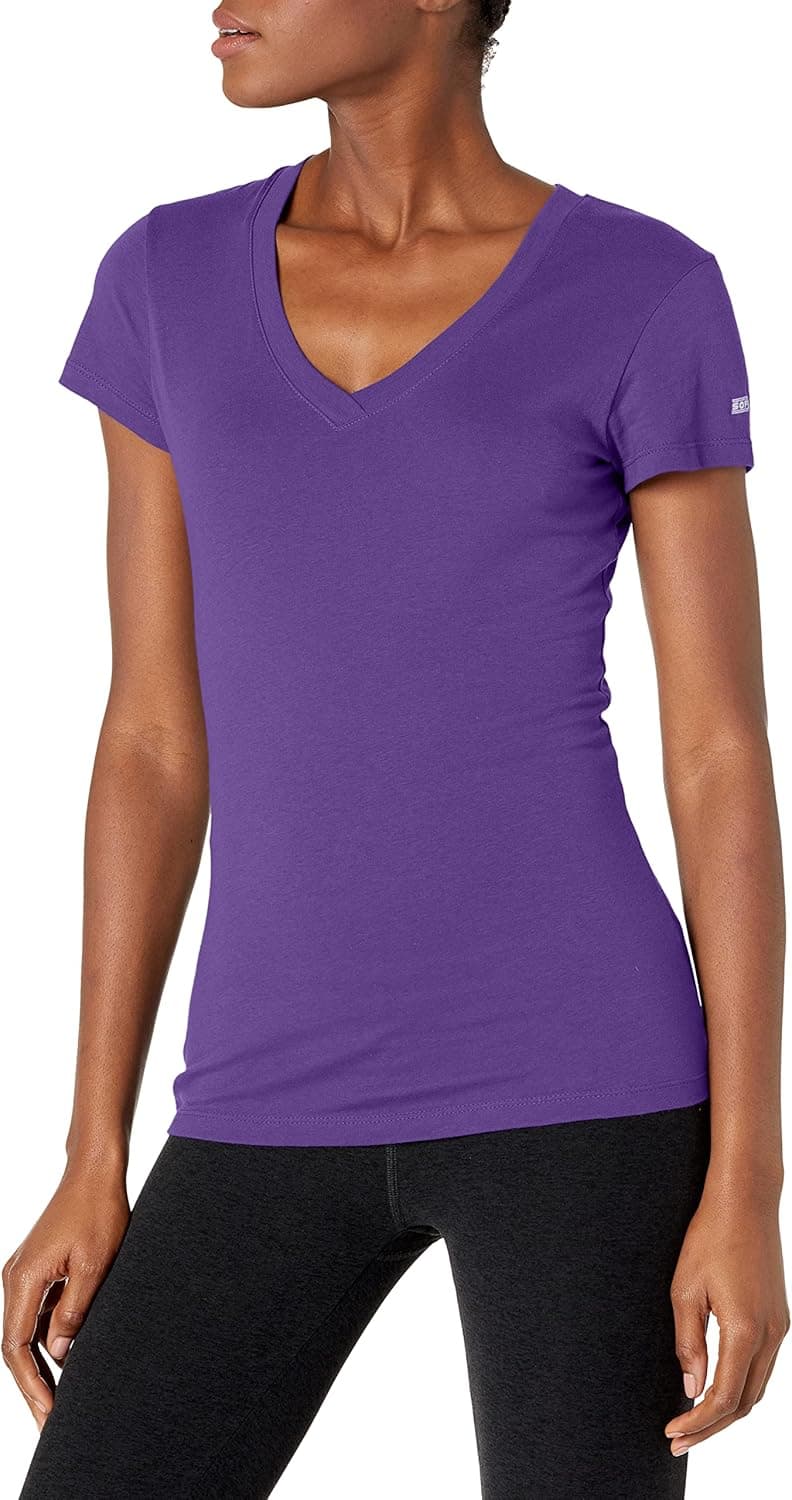 Soffe Women's Junior V-Neck Tissue Tee, New Purple, XL