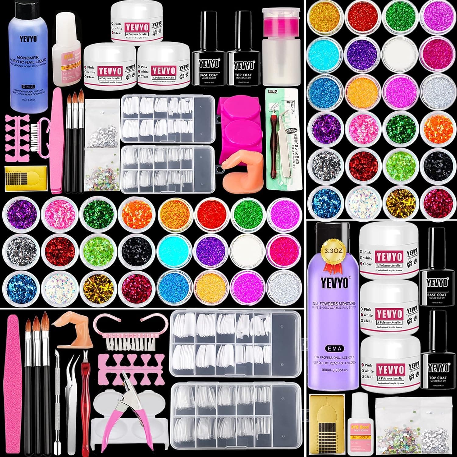Acrylic Nail Kit, Nail Kit for Beginners and Professional with Everything, Nail Starter Kit with Acrylic Powder Liquid Monomer, Nail Glitter and Tools