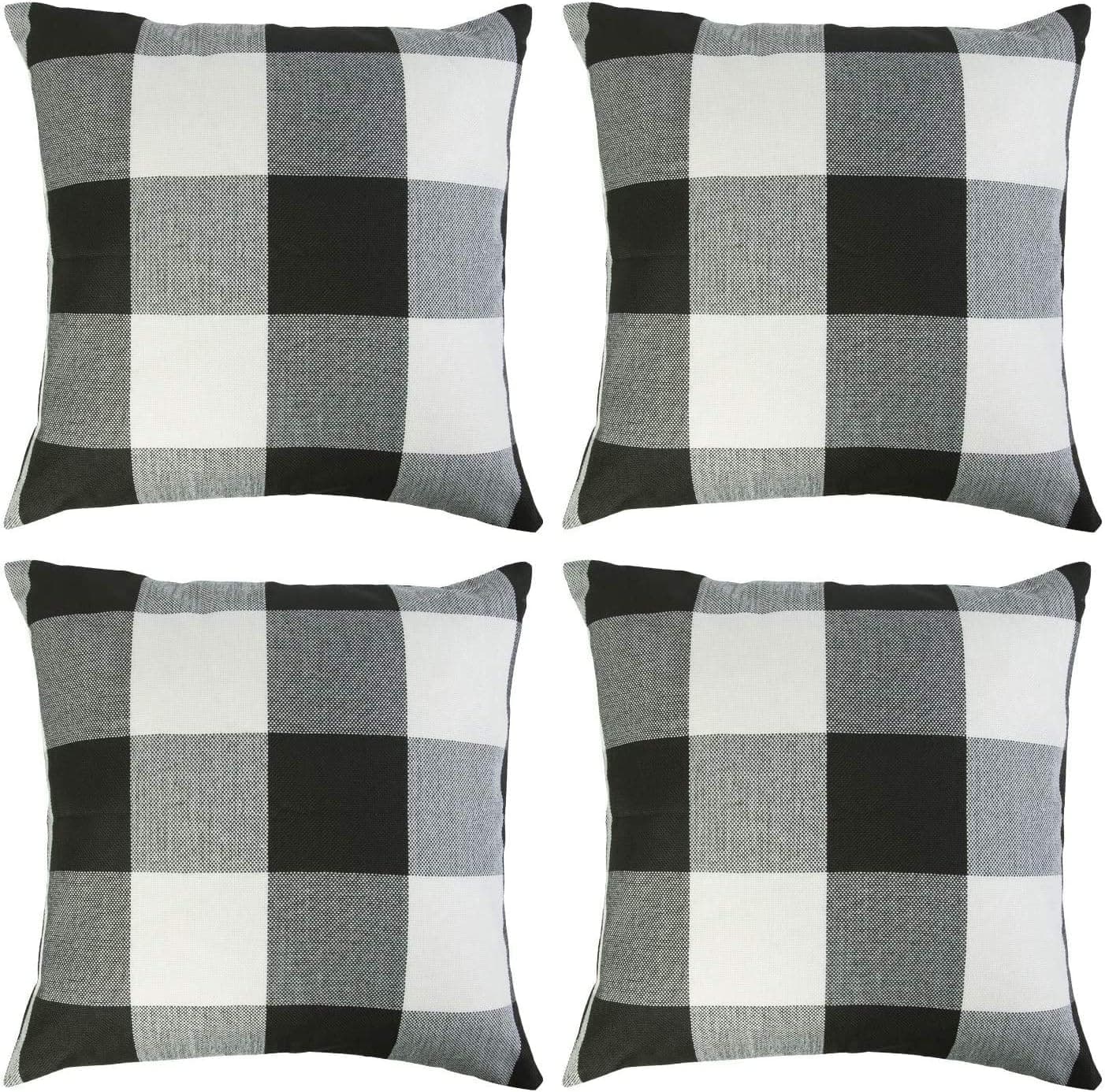 typumpkin Throw Pillow Covers Check Plaid Set of 4 Farmhouse Decorative Square Pillow Cover Case Cushion Pillowcase for Home Decor Sofa Bedroom Car 18x18 Inches (Black & White, 18" x 18")