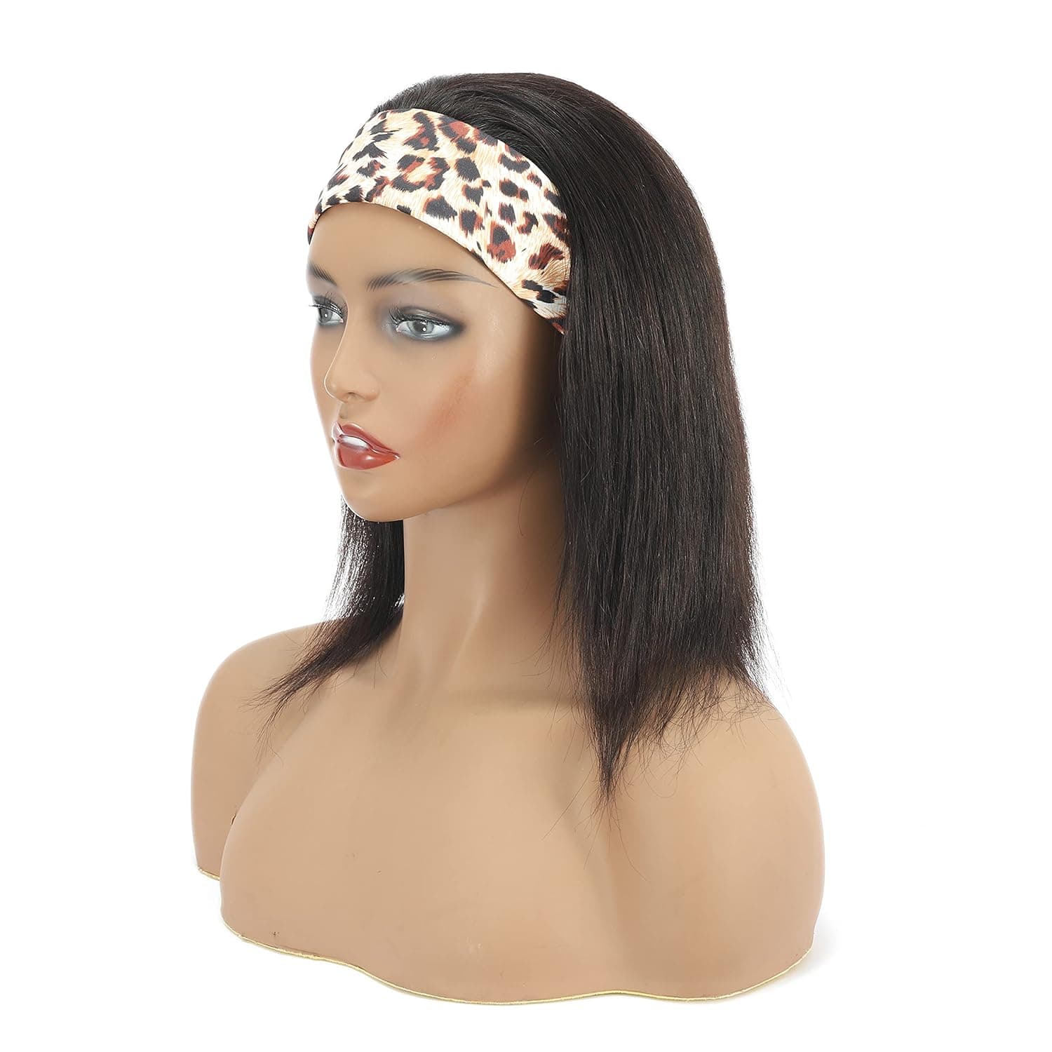 Headband Wigs For Black Women 14 inches Straight Human Hair Wigs With Headband 100% Unprocessed Human Virgin Hair For Black Women Real Hair 180% Density