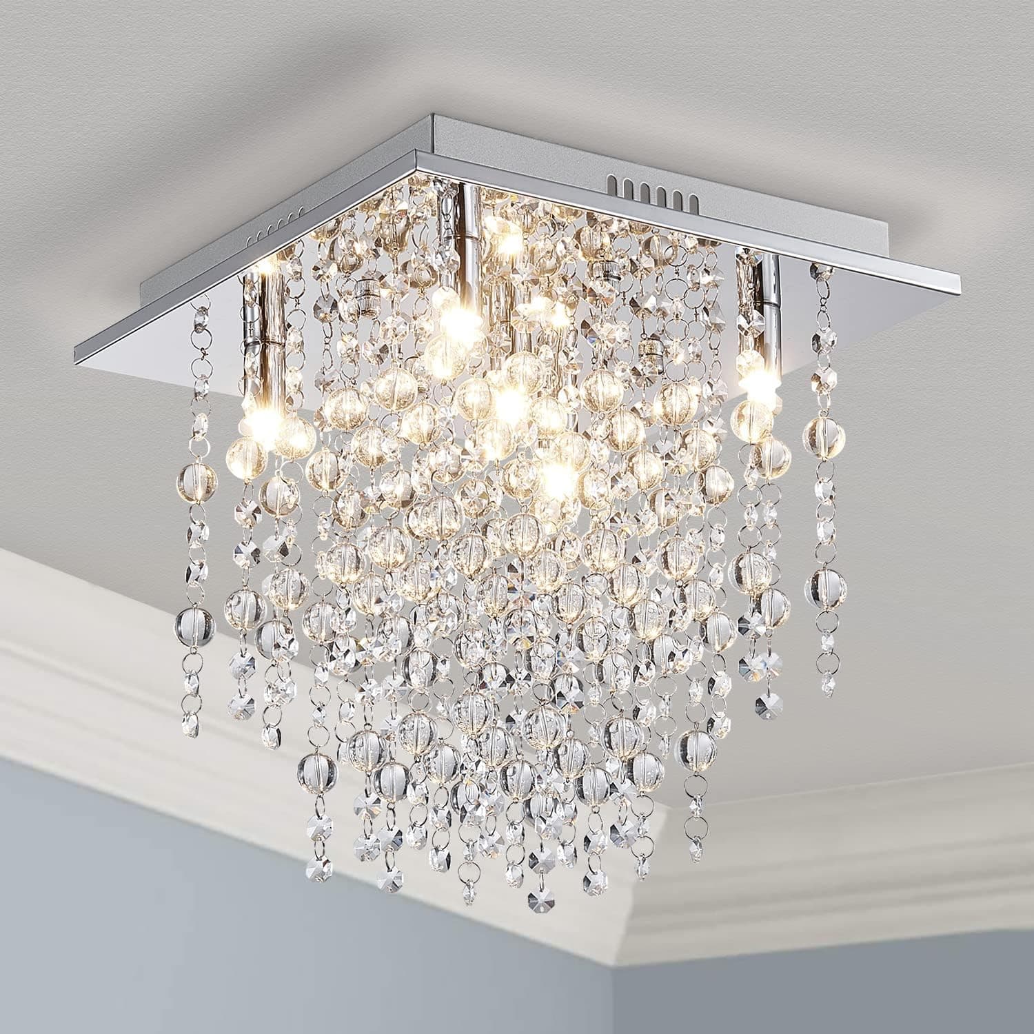 Saint Mossi 5-Lights Modern Flush Mount Ceiling Light Fixtures,Close to Ceiling Light Fixtures Crystal Chandelier Light Fixture Modern Chandelier for Bedroom,Dining Room,Living Room,H12 x W13 x L13