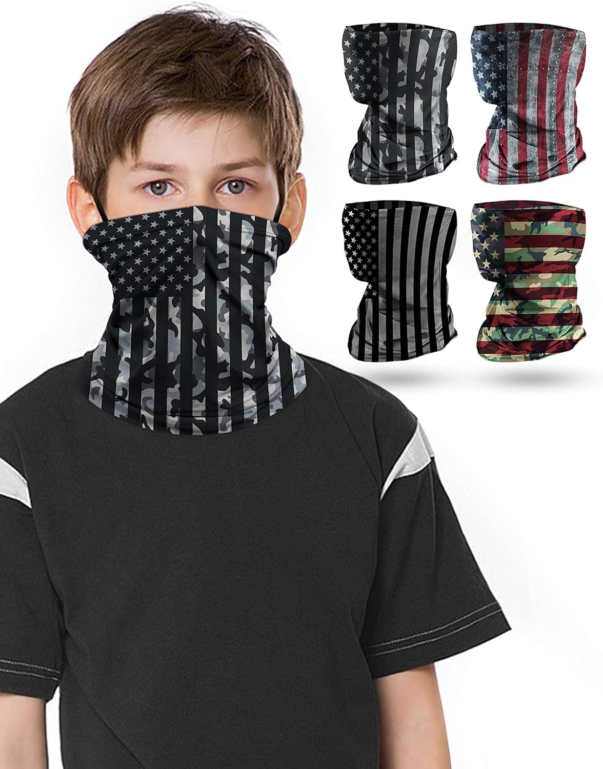 4 PCS Kids Face Mask Neck Gaiters Full-Coverage Bandanas Headband Tube Neck for Boys Girls