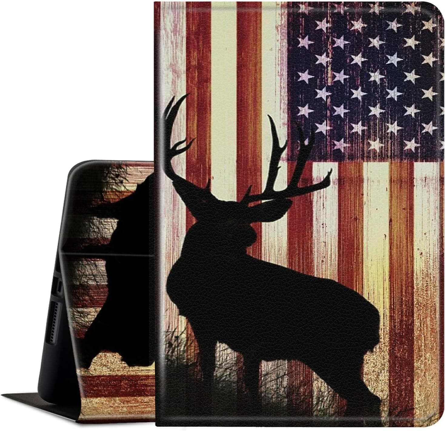 Fire HD 8 Case 2020,Fire HD 8 Plus Tablet Case (10th Generation, 2020 Version), Multi-Angle Anti Slide Stand Smart Cover Cases for New Amazon Kindle Fire HD 8 2020-American Flag with Deer