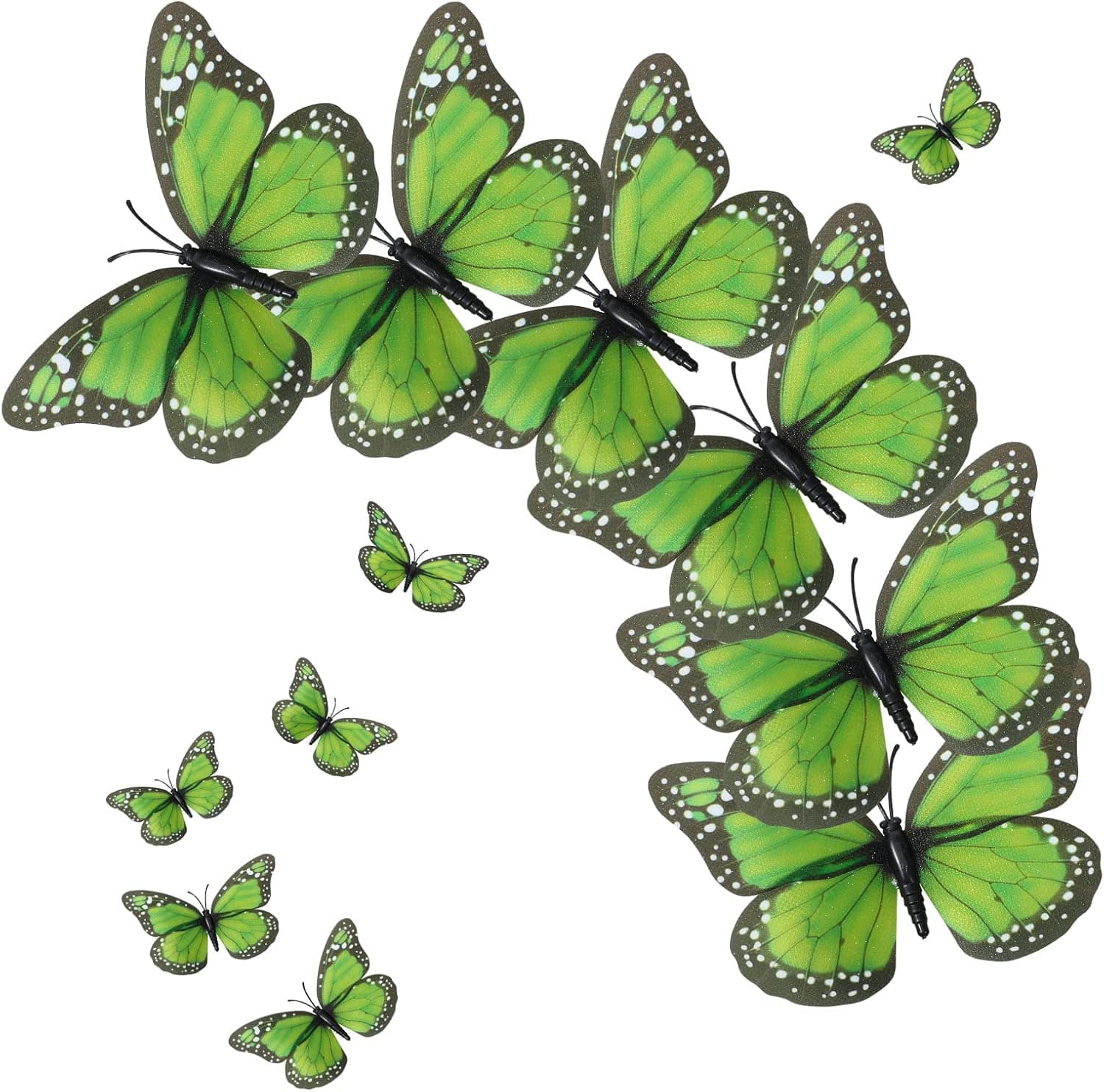 Syhood Monarch Butterfly Decorations Halloween Butterfly Wall Decor 4.7 inch Orange Artificial Fake Butterflies for Crafts 3D Magnet for Home Wall Wedding Bedroom (Green, 24 Pieces)