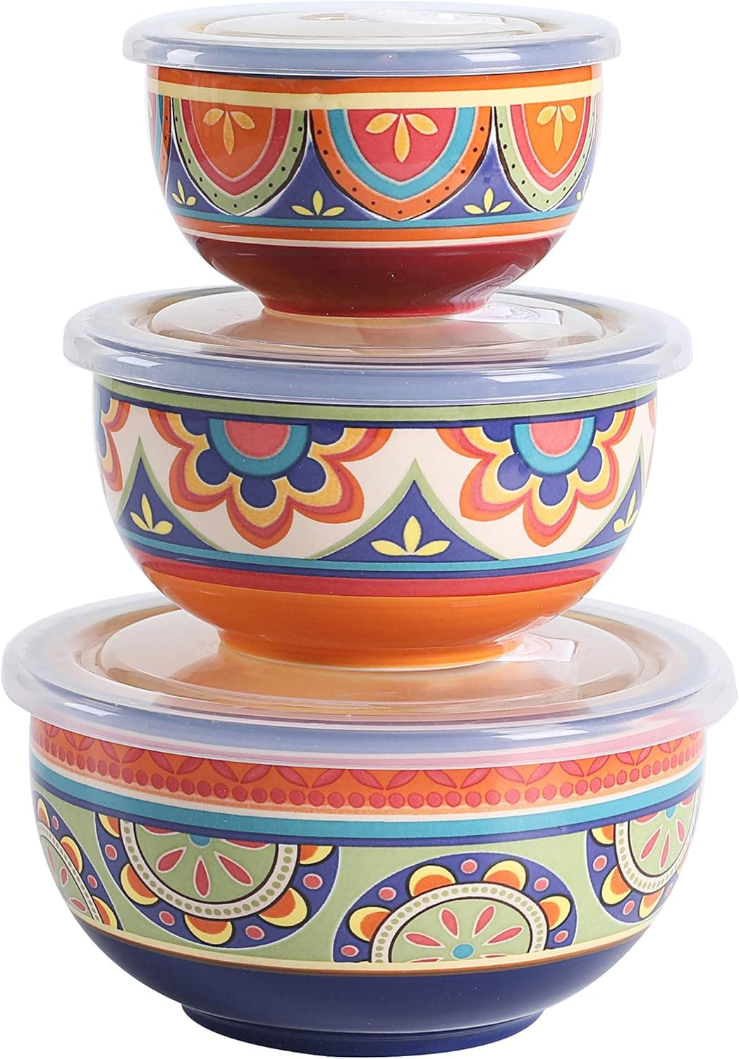 Bico Tunisian Ceramic Bowl with Air Tight Lid Set of 3(27oz, 18oz, 9oz each), Prep bowls, Food Storage Bowl for Salad, Snacks, Fruits, Microwave and Dishwasher Safe