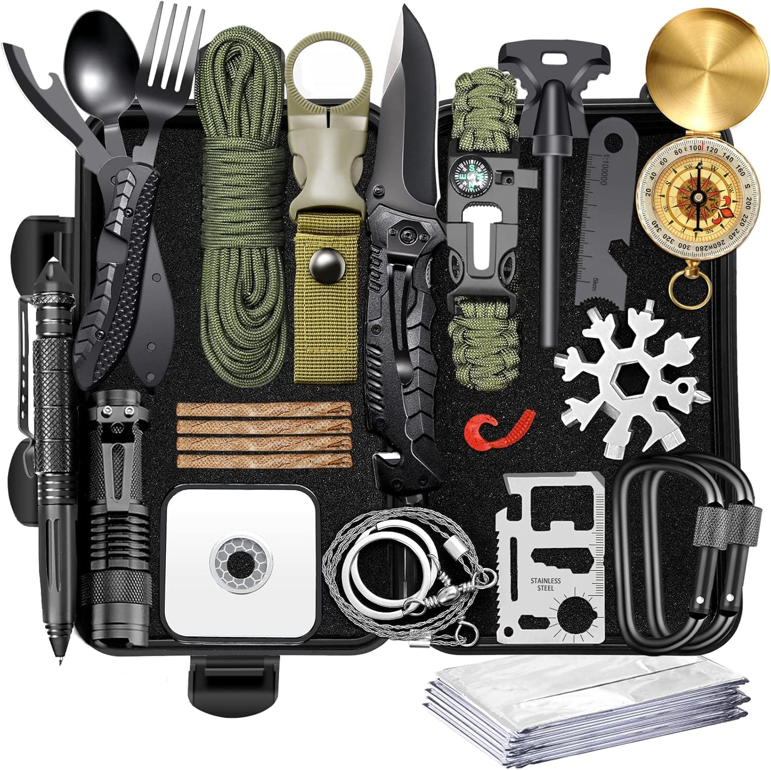 Survival Kits, Emergency Survival Gear and Equipment 26 in 1, Gifts for Men Dad Husband Him Valentines Day, Fishing Hunting Birthday Gifts for Boyfriend Women, Cool Gadgets Stuff, Camping Accessories