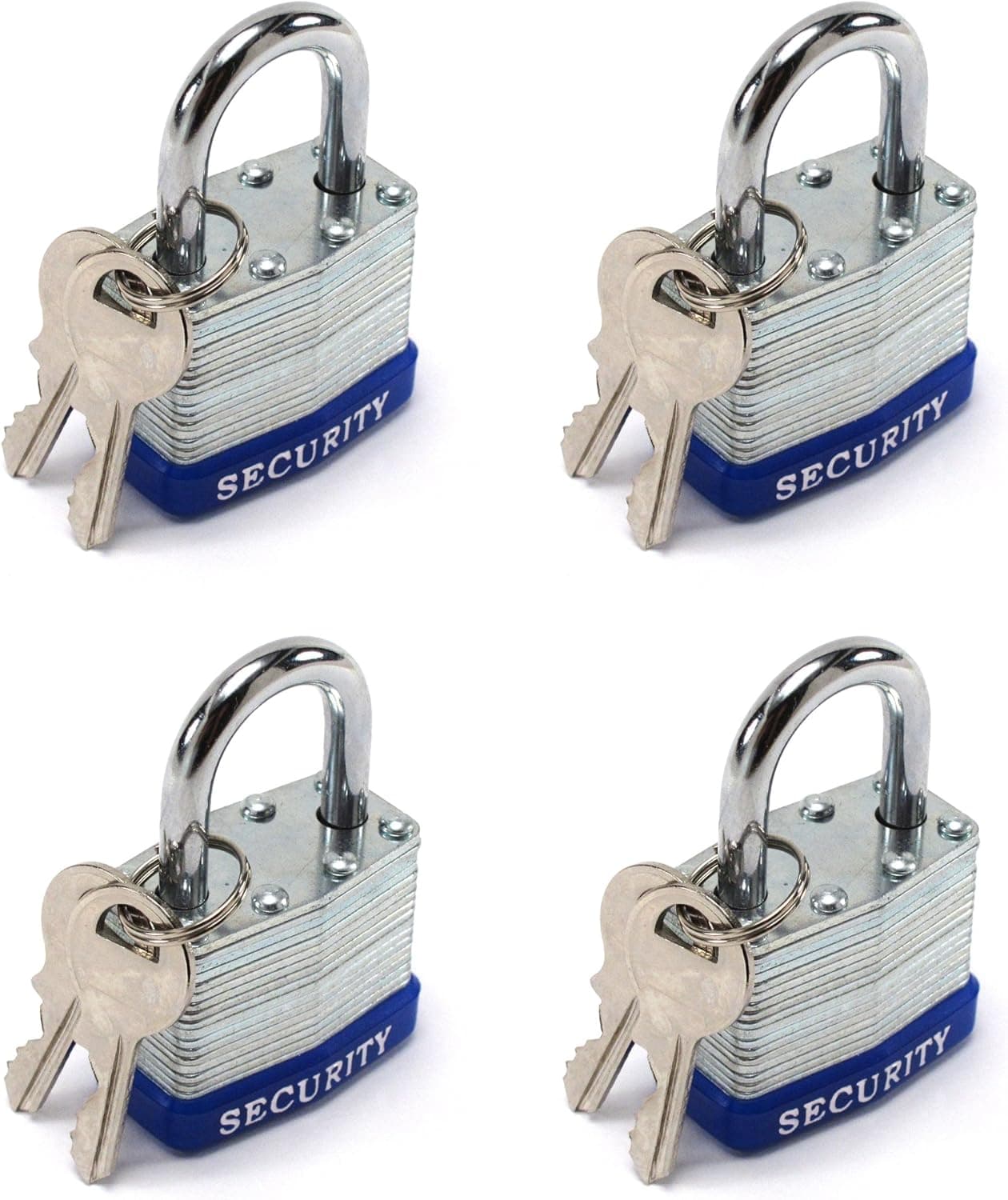 Elitexion Heavy Duty Laminated Steel Padlock, Commercial Grade Keyed Alike 1-1/2 Inch (Pack of 4)