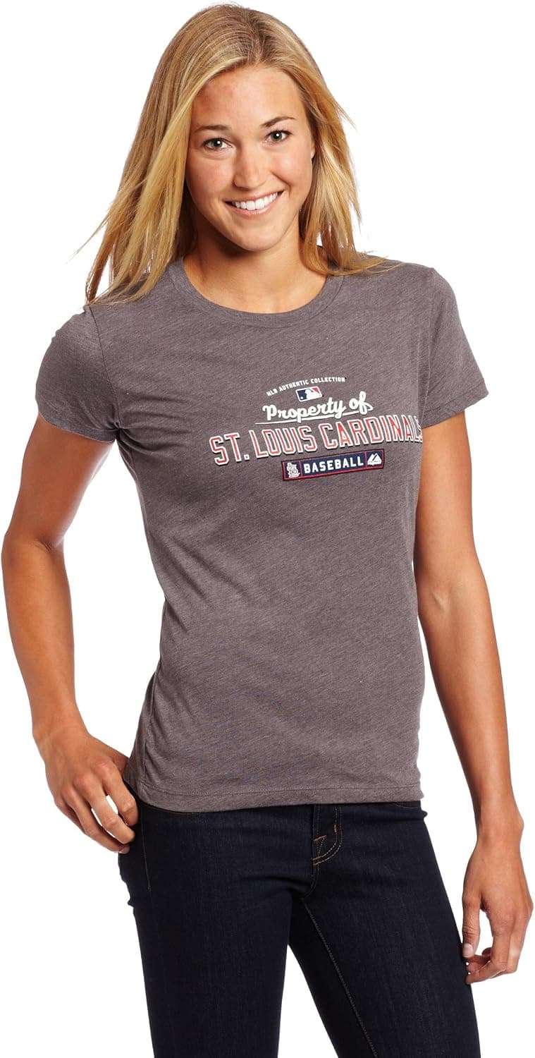Women's St.Louis Cardinals MLB Property Of SS Crew Neck Tee, Grey