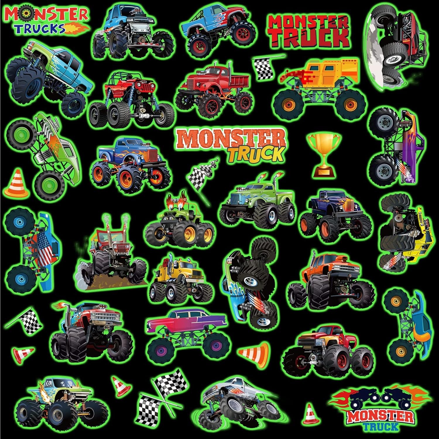 39 Pieces Truck Wall Decals Glow in The Dark Truck Stickers Luminous Ceilings Wall Cars and Trucks Decals Large Vehicle Wall Stickers for Boys Bedroom Girls Room Party Classroom Home Decor (Green)