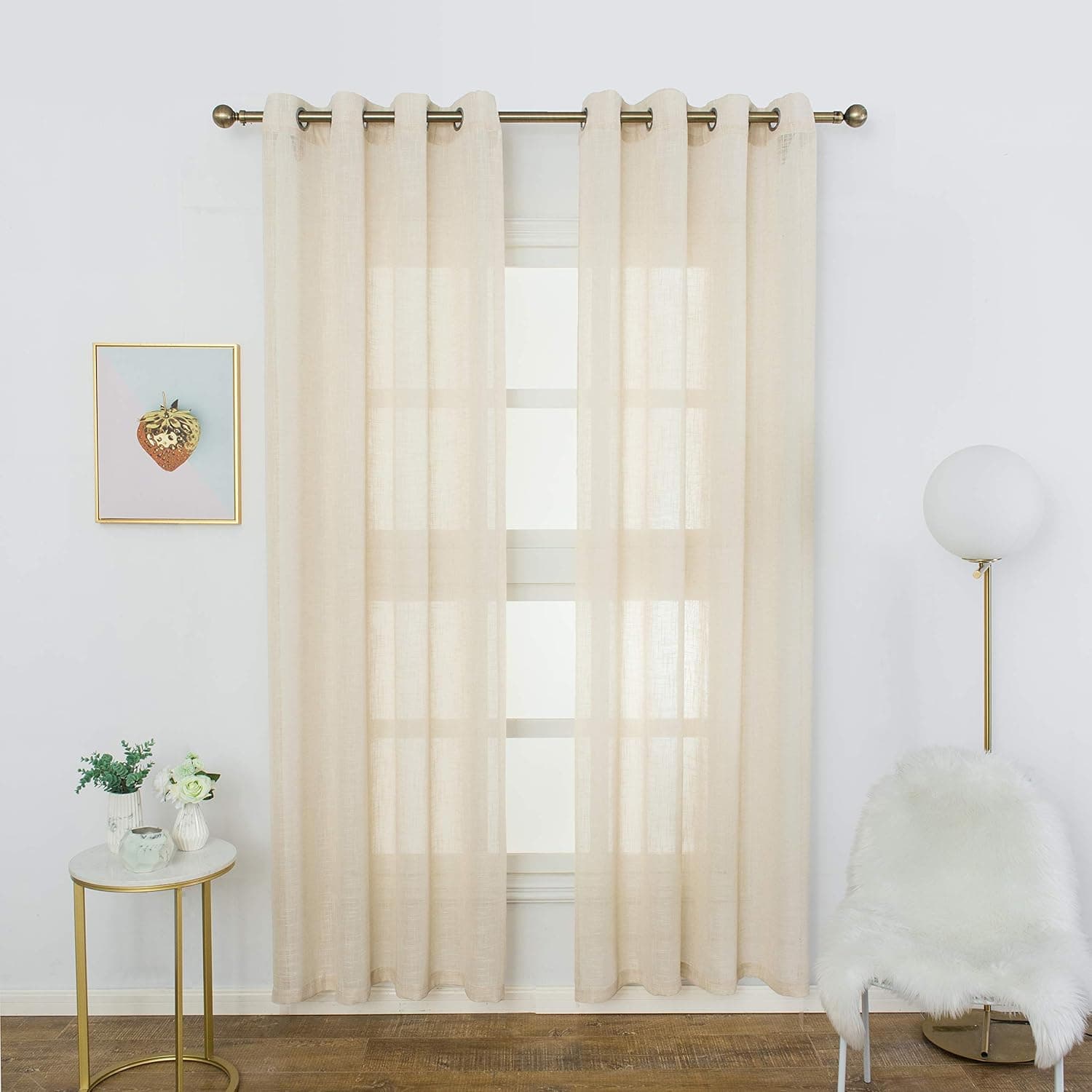 Aquazolax Premium Linen Semi Sheer Curtains Grommet Window Treatment Panels for Parlor Living Room, 1 Pair, W52 inch x L63 inch, Beige