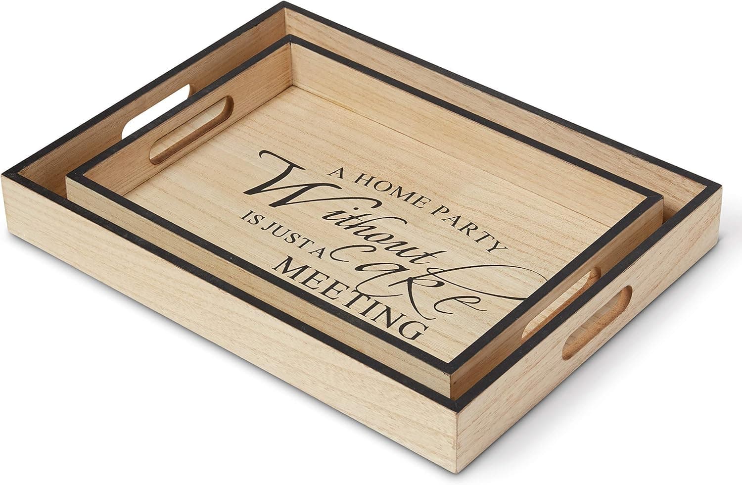 A Rated Trading Bamboo Serving Tray Set - 2 Pieces - Coffee Table Tray - Ottoman Tray - A Home Party Without Cake is just a Meeting Breakfast in Bed