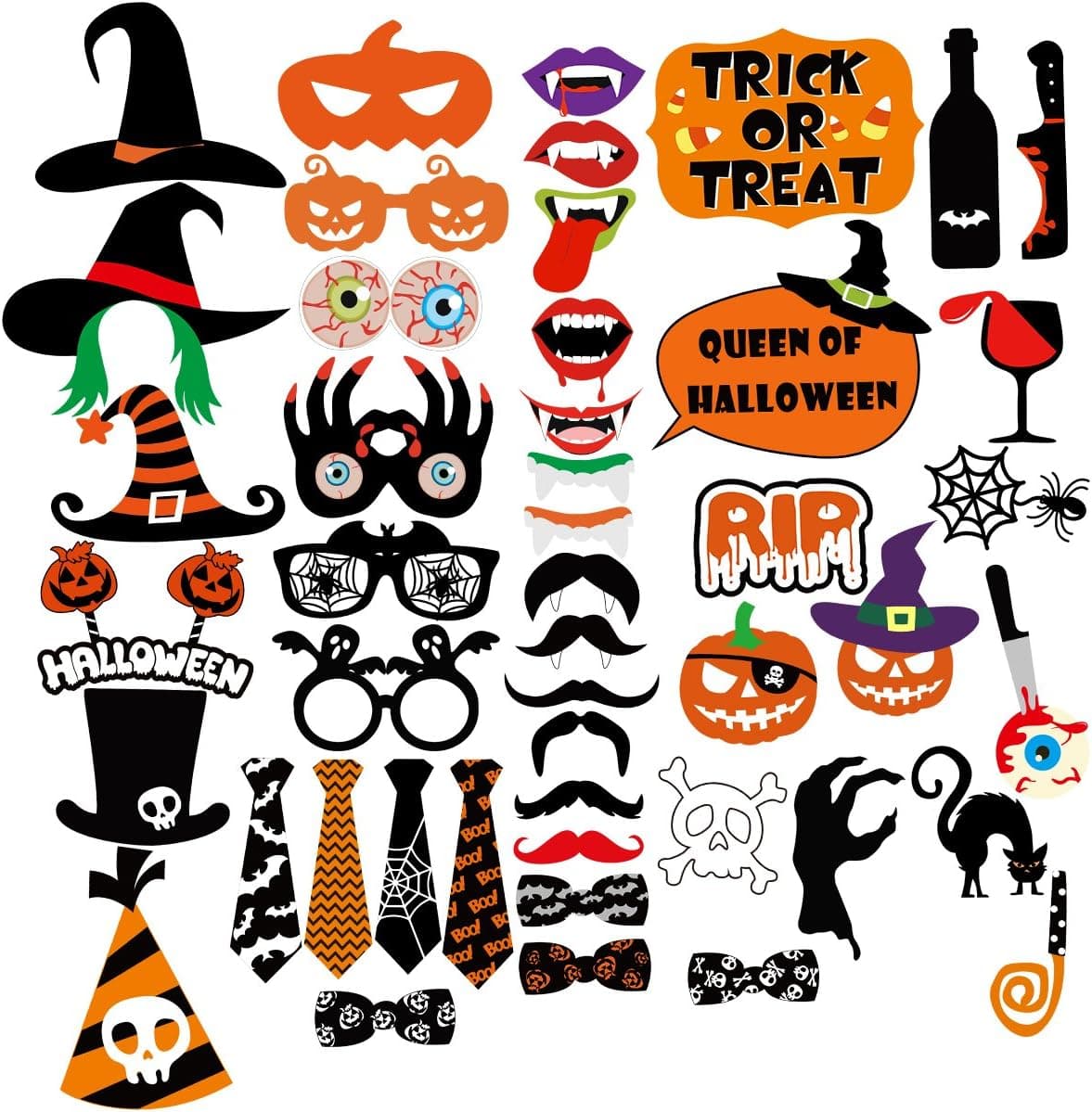 PRETYZOOM 47 Pieces Halloween Party Photo Booth Props Kit Fancy Party Decor Halloween SupplyPose Sign Kit for Party Decoration