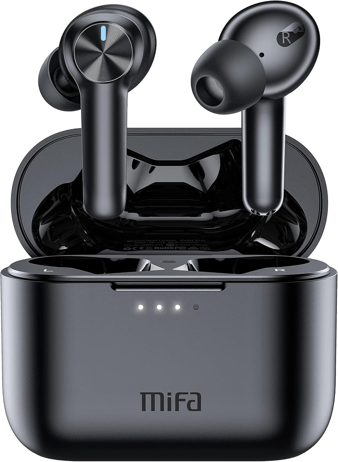 MIFA Bluetooth Headphones 4-Mics ENC Call Noise Cancelling True Wireless Earbuds & IPX7 Waterproof Earphones, 30Hrs Playtime Headset with Deep Bass & Charging Case for Business & Sports