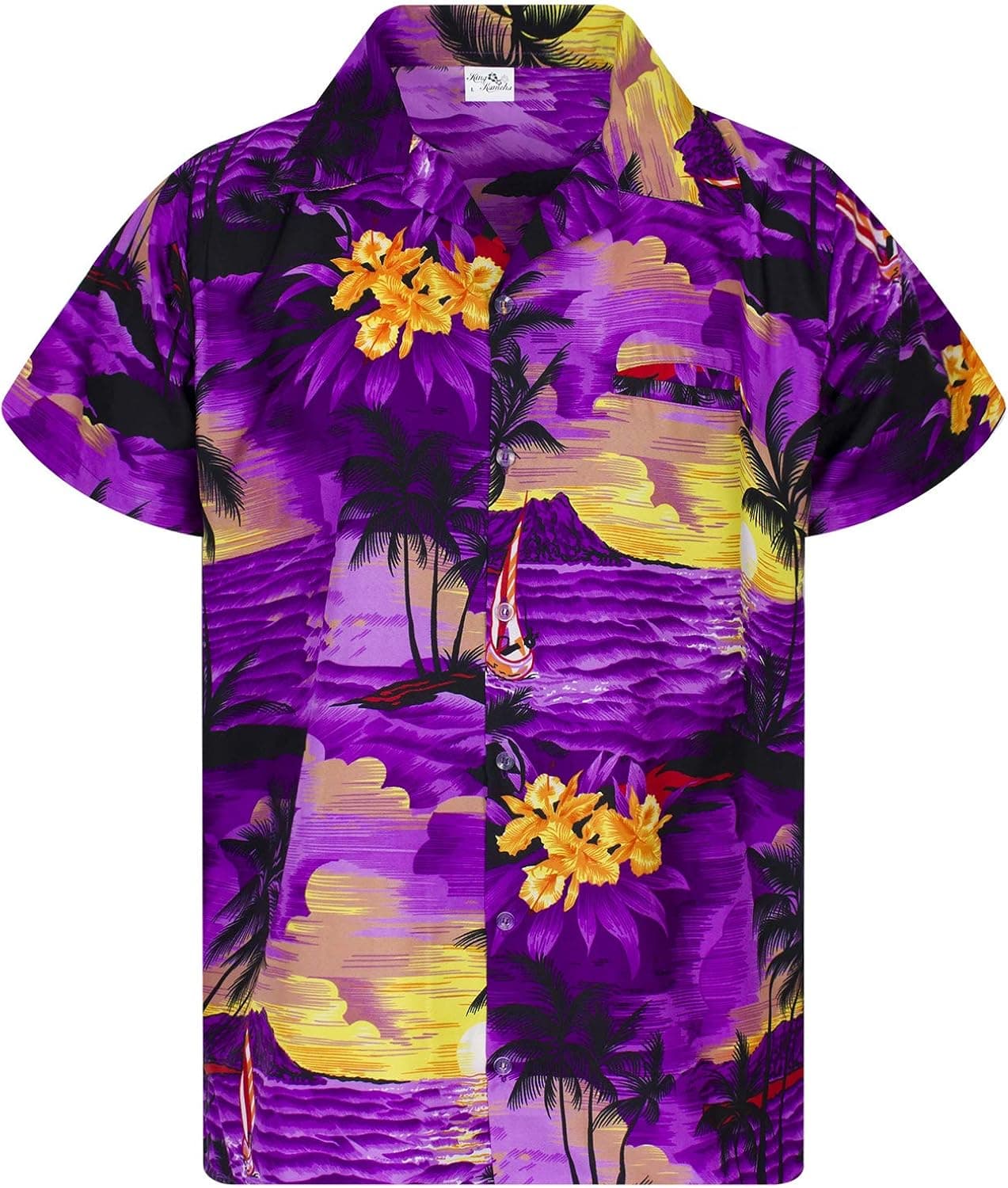 KING KAMEHA Hawaiian Shirt for Men Funky Casual Button Down Very Loud Shortsleeve Unisex Palmshadow