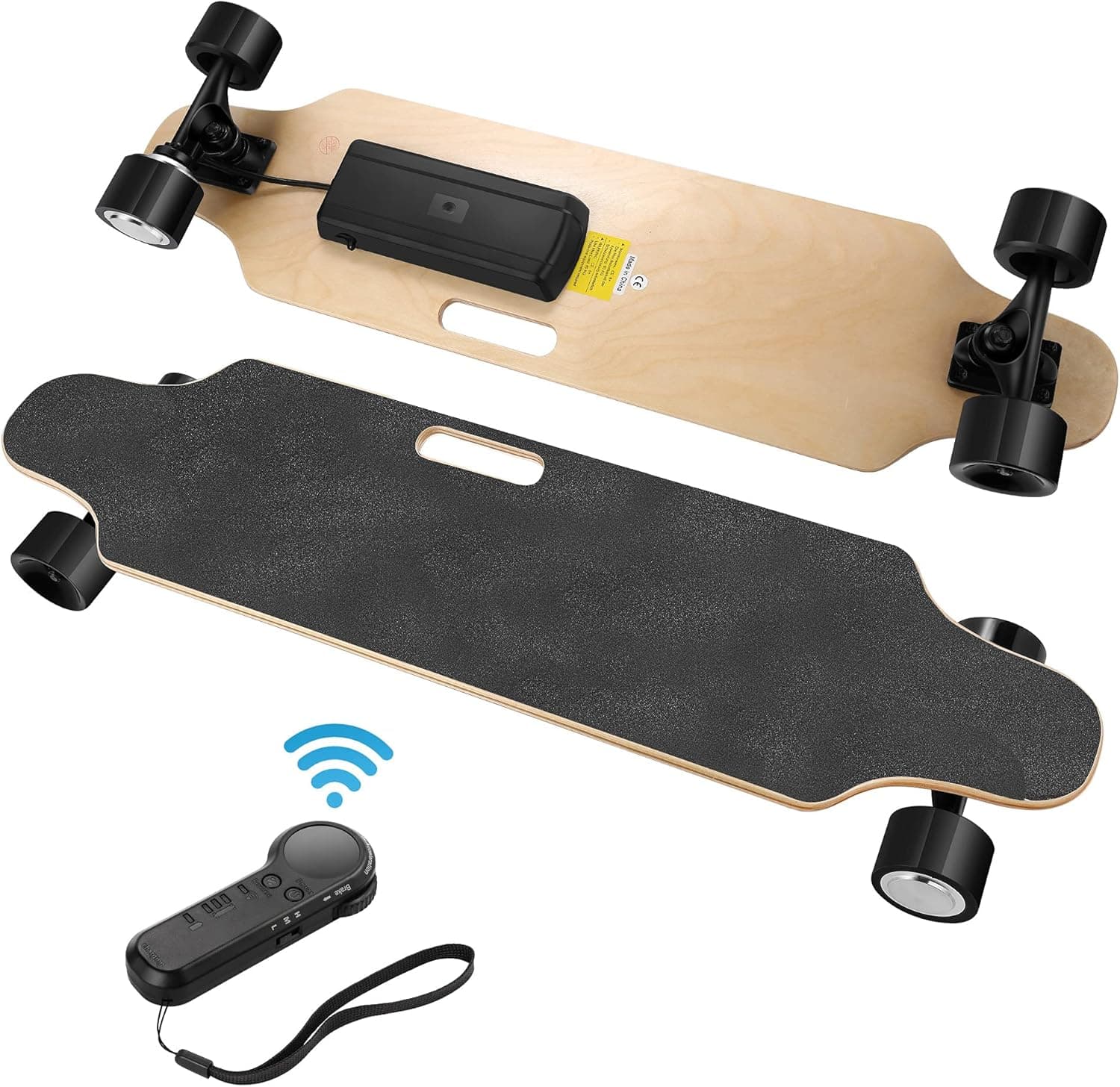 Skateboard Longboard with Remote 8 Layers Maple Skateboard Cruiser Max 20 KM/H (Black)